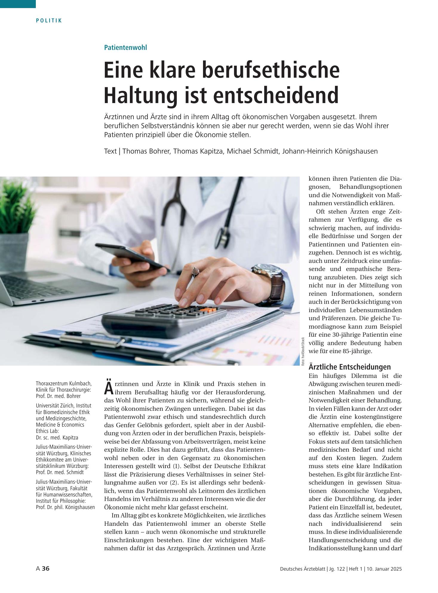 Vorschauseite 1: Patientenwohl: Eine klare berufsethische Haltung ist entscheidend – Deutsches Ärzteblatt