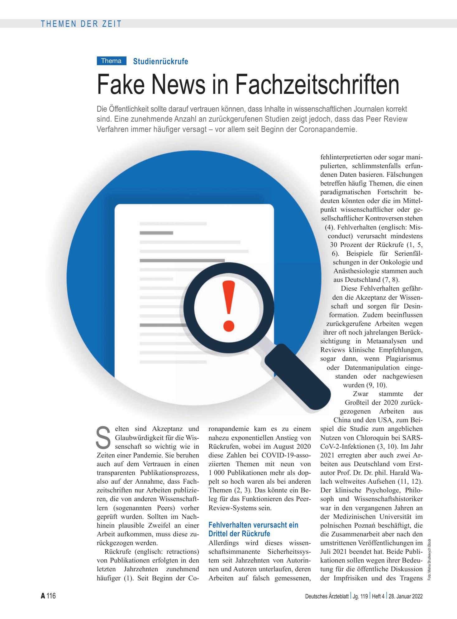 Vorschauseite 1: Studienrückrufe: Fake News in Fachzeitschriften – Deutsches Ärzteblatt