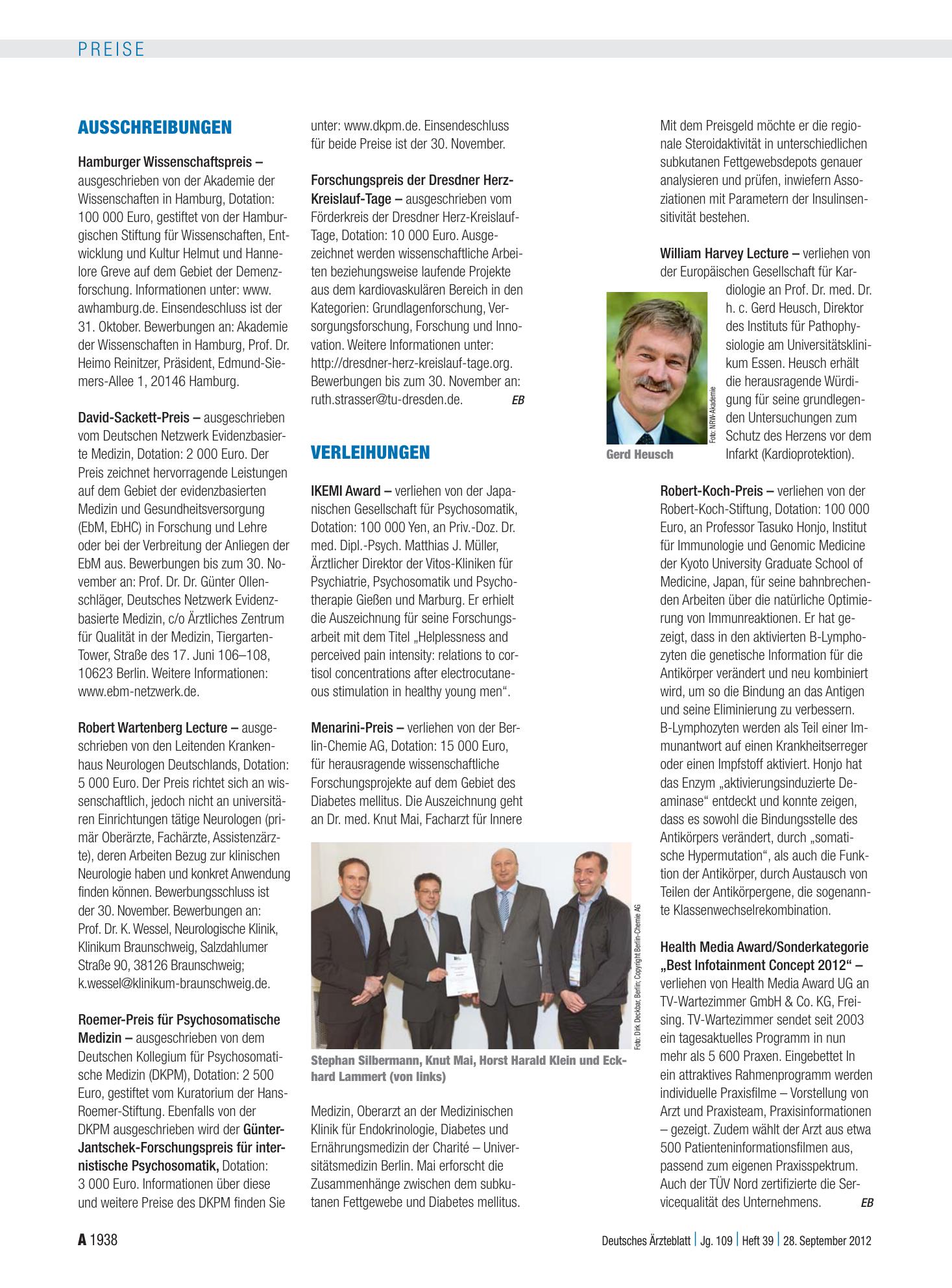 Vorschauseite 1: Ausschreibungen – Deutsches Ärzteblatt