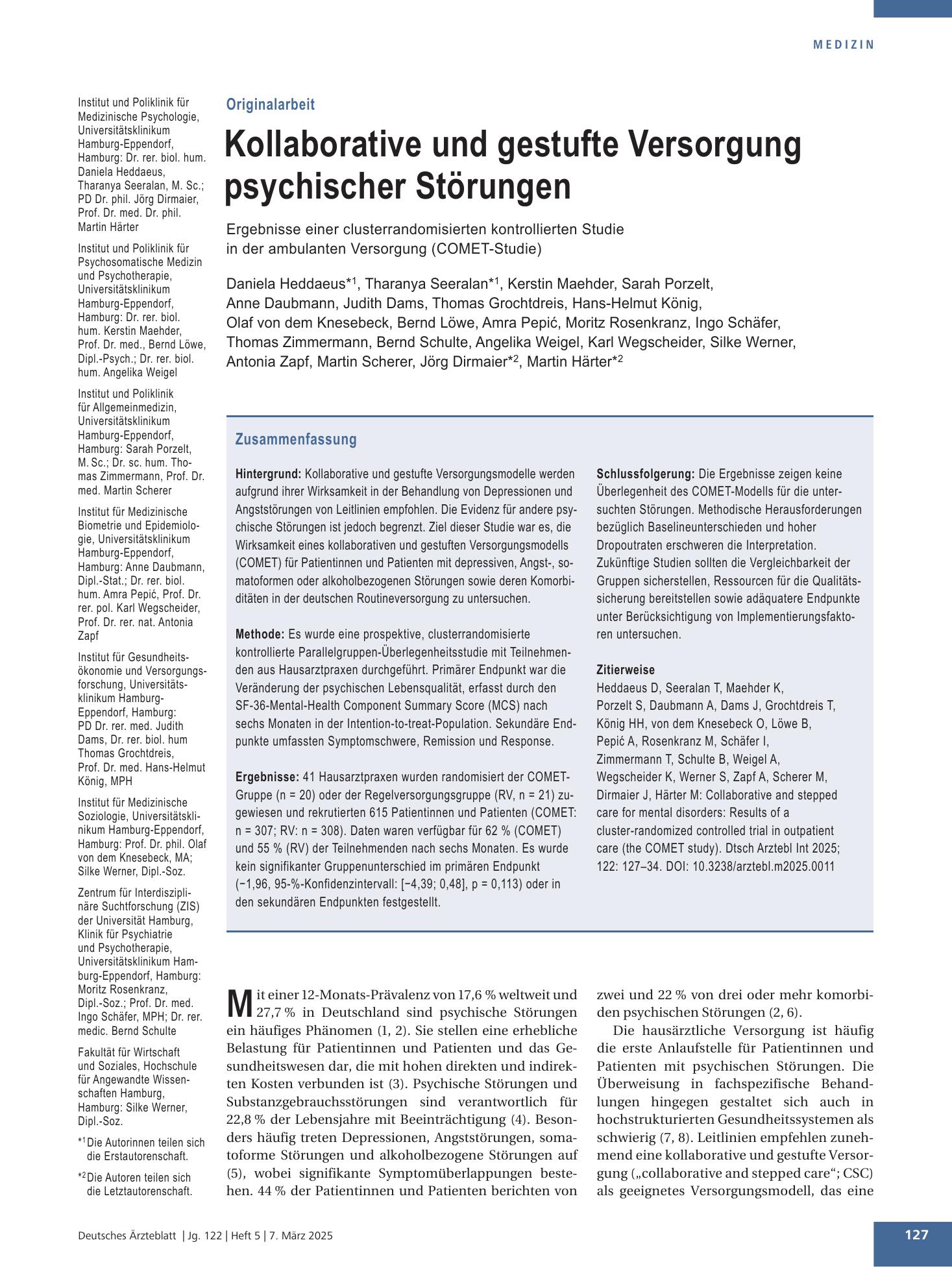 Vorschauseite 1: Kollaborative und gestufte Versorgung psychischer Störungen – Deutsches Ärzteblatt