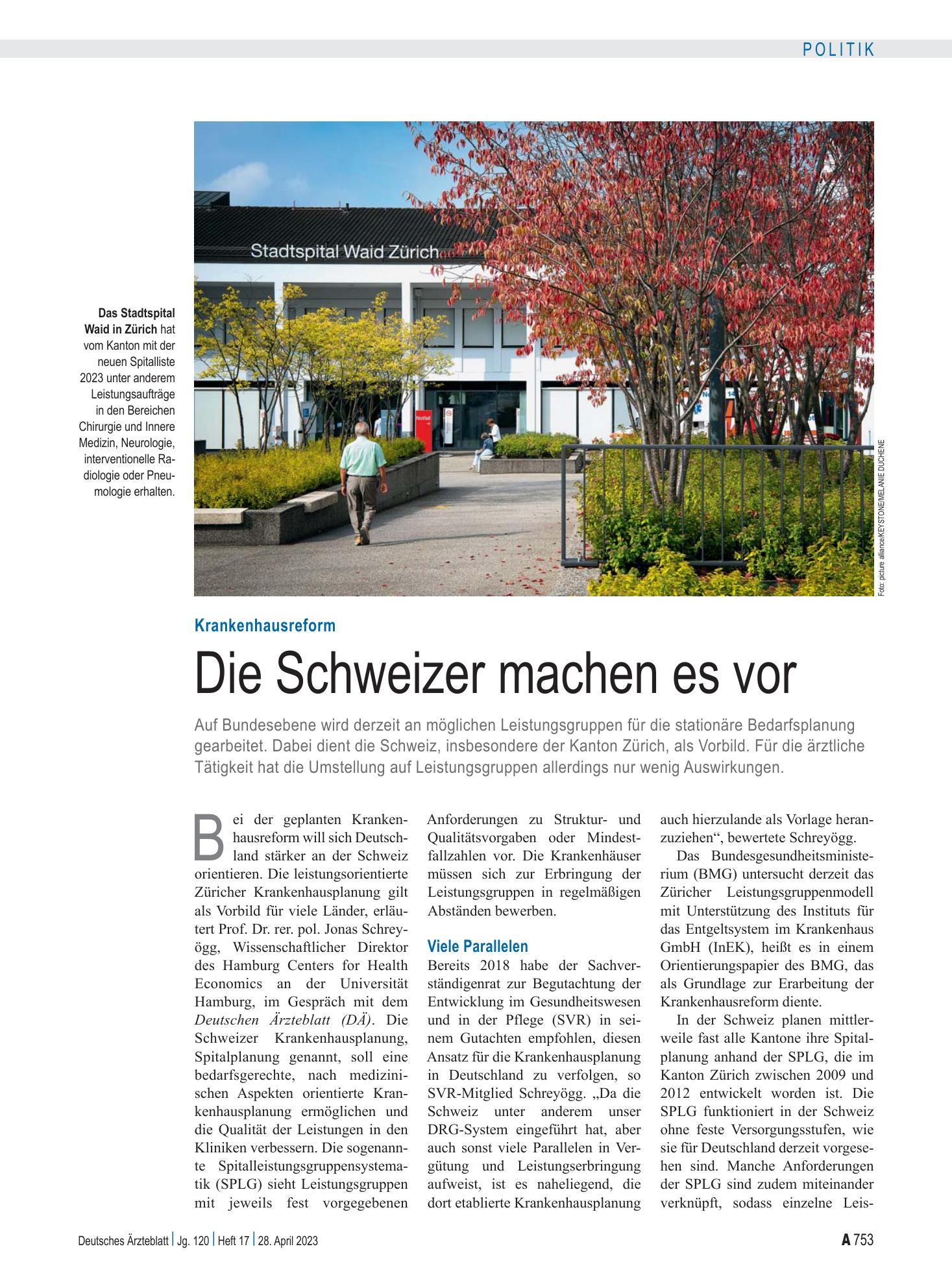Vorschauseite 1: Krankenhausreform: Die Schweizer machen es vor – Deutsches Ärzteblatt
