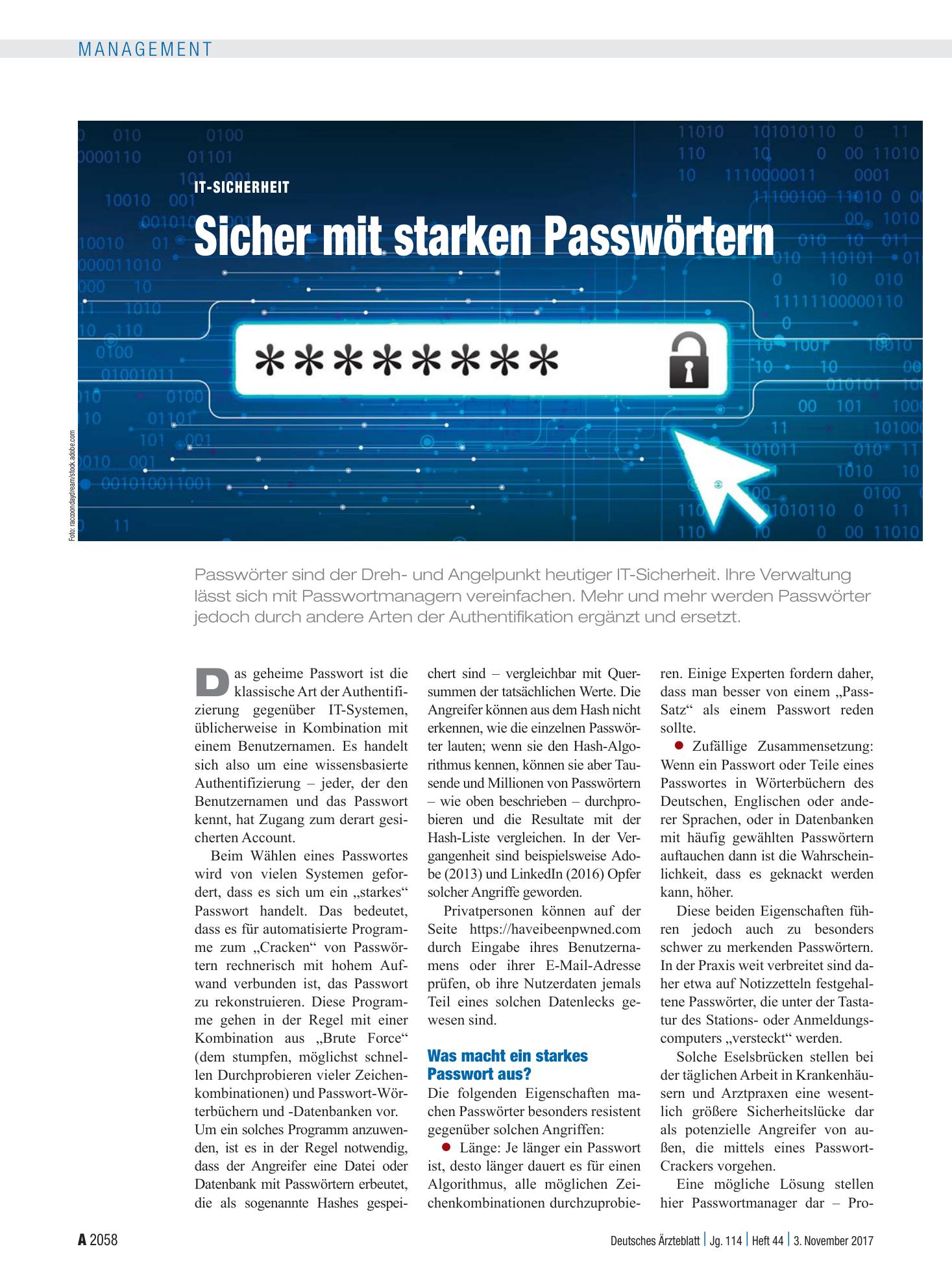 Vorschauseite 1: IT-Sicherheit: Sicher mit starken Passwörtern – Deutsches Ärzteblatt