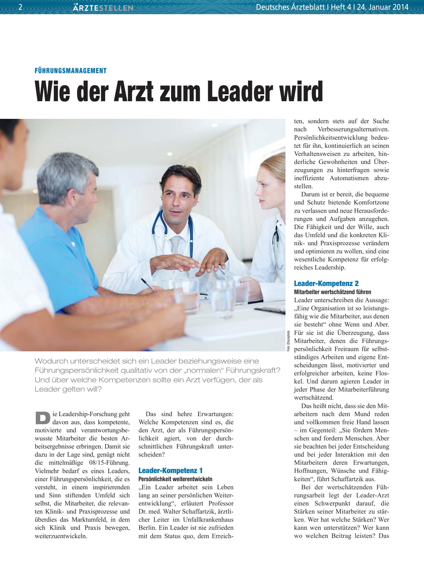 Vorschauseite 1: Führungsmanagement: Wie der Arzt zum Leader wird – Deutsches Ärzteblatt