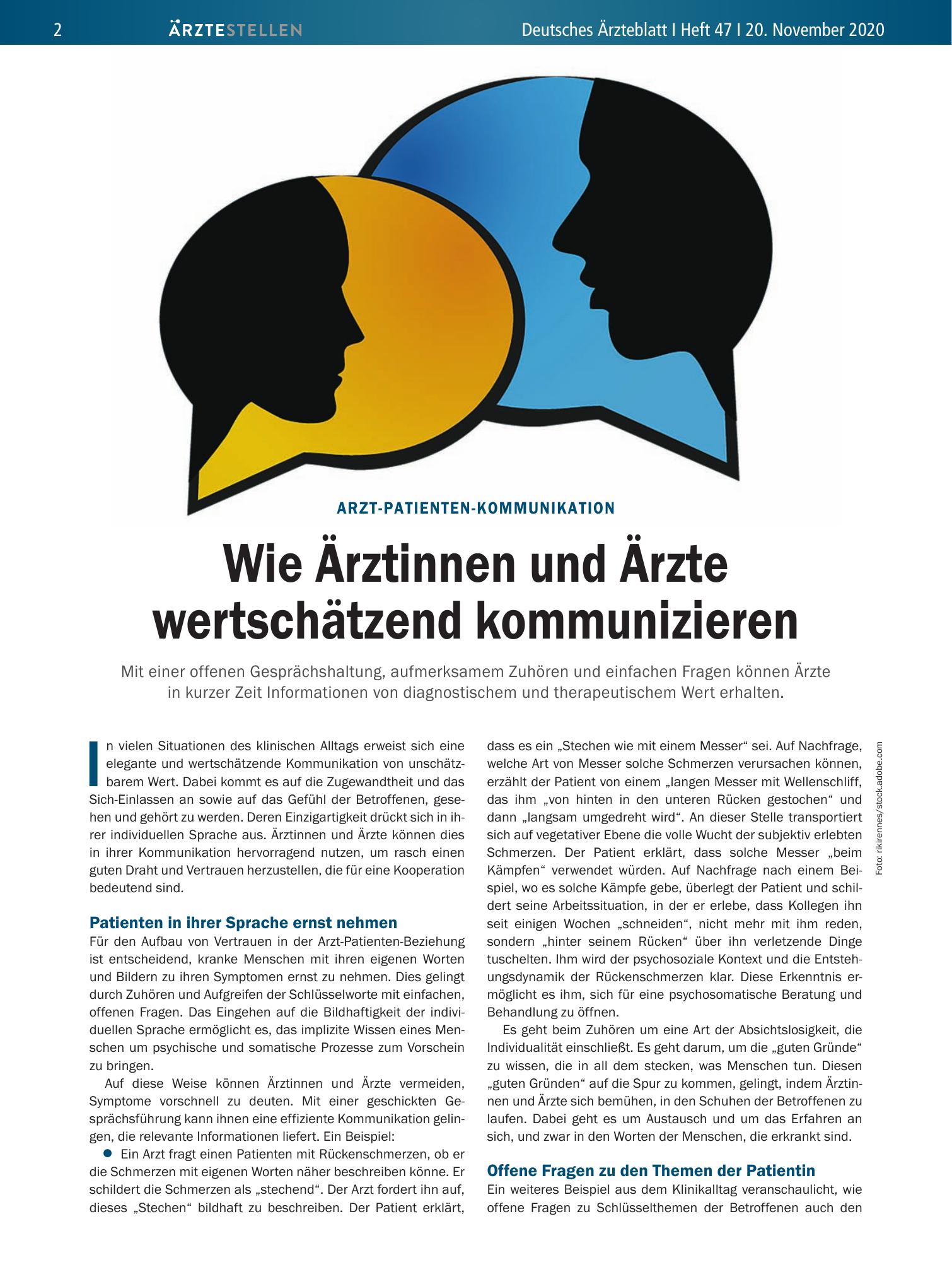 Vorschauseite 1: Arzt-Patienten-Kommunikation: Wie Ärztinnen und Ärzte wertschätzend kommunizieren – Deutsches Ärzteblatt