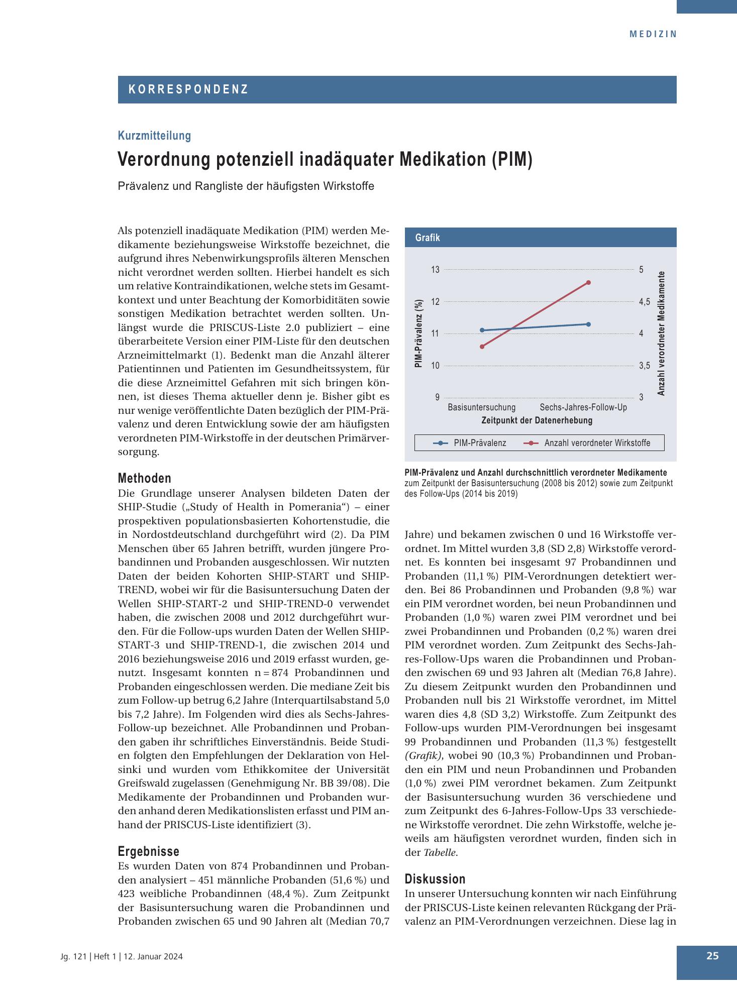 Vorschauseite 1: Verordnung potenziell inadäquater Medikation (PIM) – Deutsches Ärzteblatt