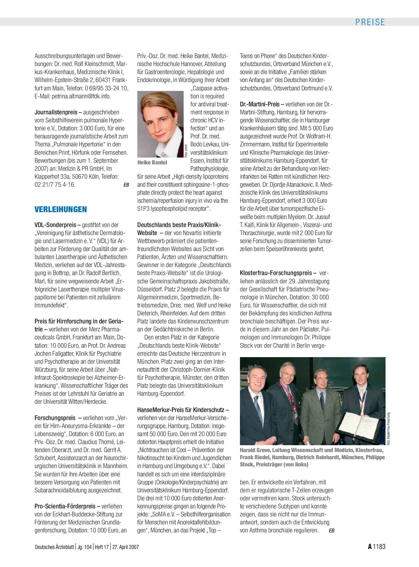 Vorschauseite 1: Verleihungen – Deutsches Ärzteblatt