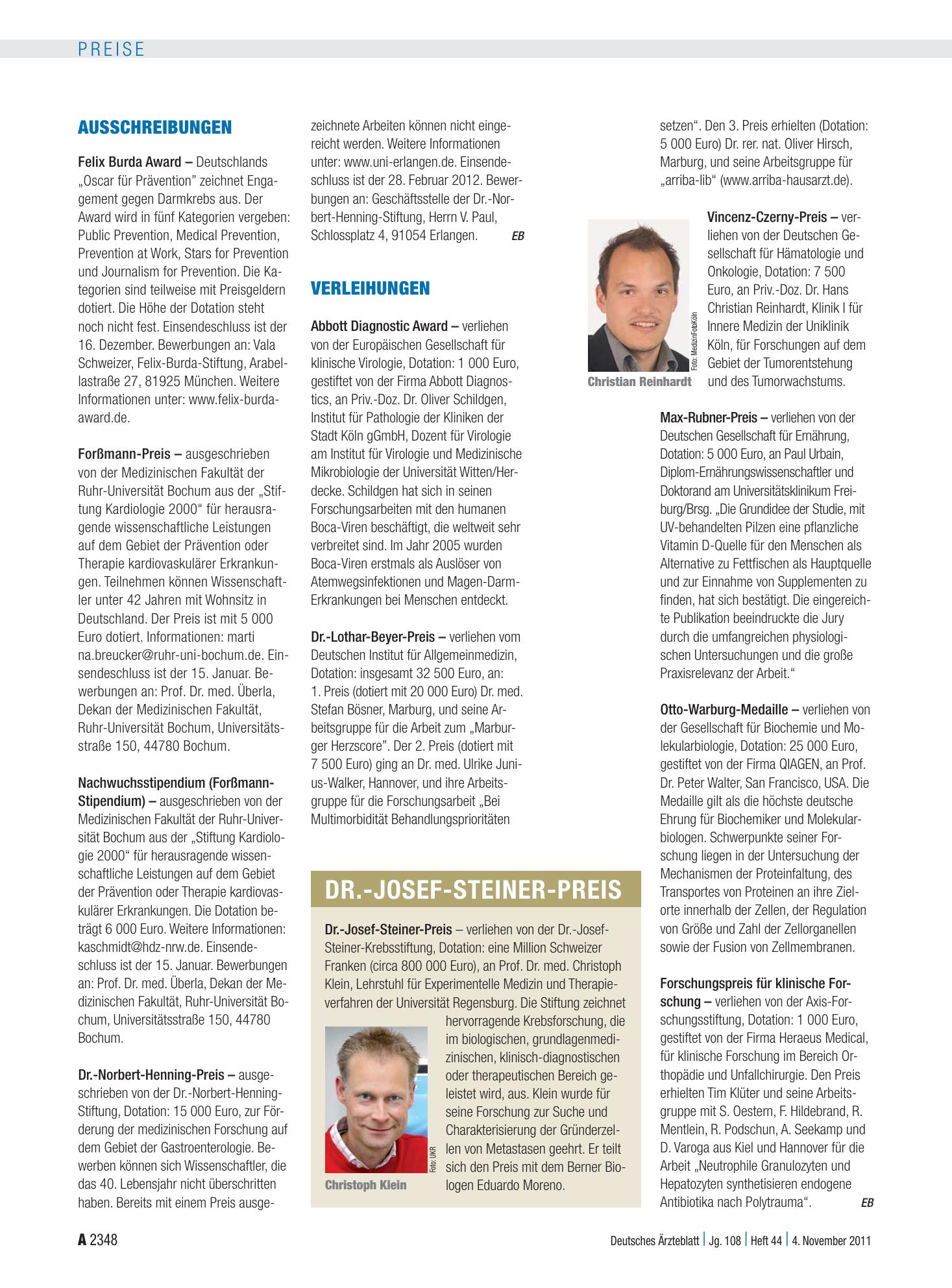 Vorschauseite 1: Ausschreibungen – Deutsches Ärzteblatt