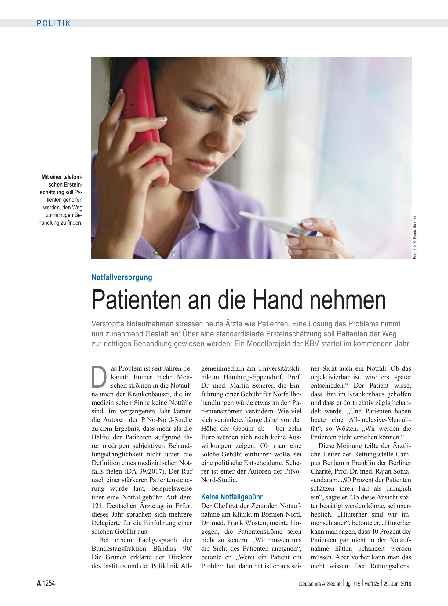 Vorschauseite 1: Notfallversorgung: Patienten an die Hand nehmen – Deutsches Ärzteblatt