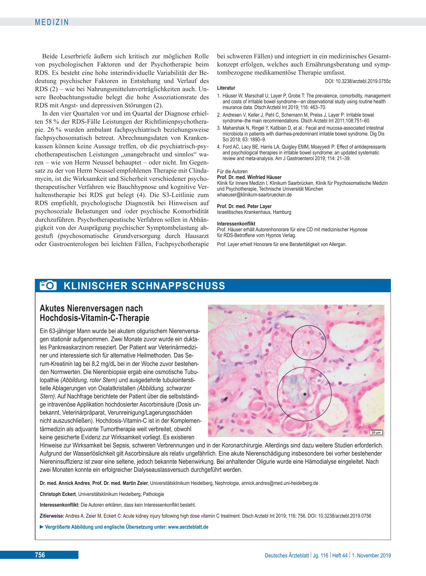 Vorschauseite 1: Akutes Nierenversagen nach Hochdosis-Vitamin-C-Therapie – Deutsches Ärzteblatt