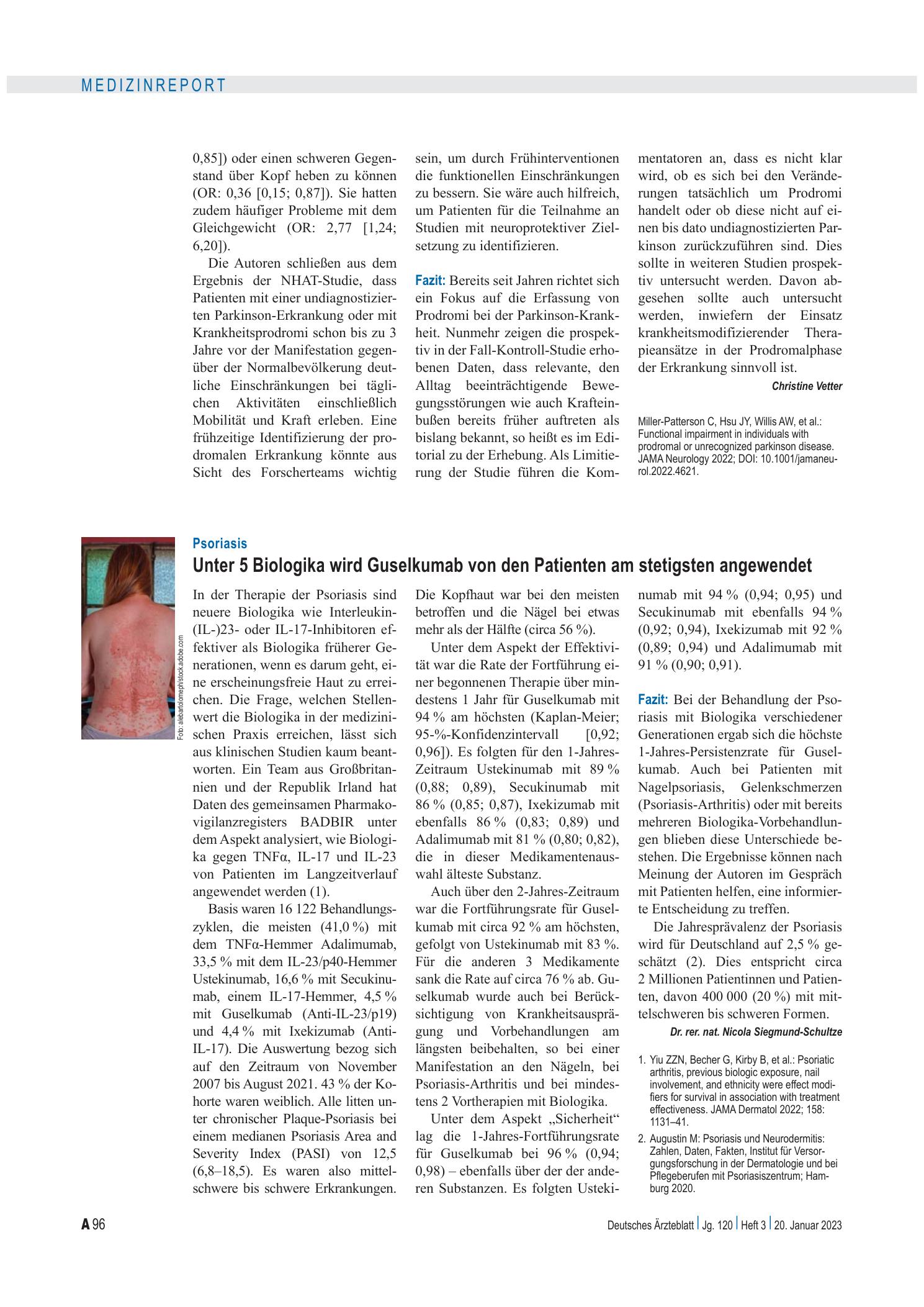 Vorschauseite 1: Psoriasis: Unter 5 Biologika wird Guselkumab von den Patienten am stetigsten angewendet – Deutsches Ärzteblatt
