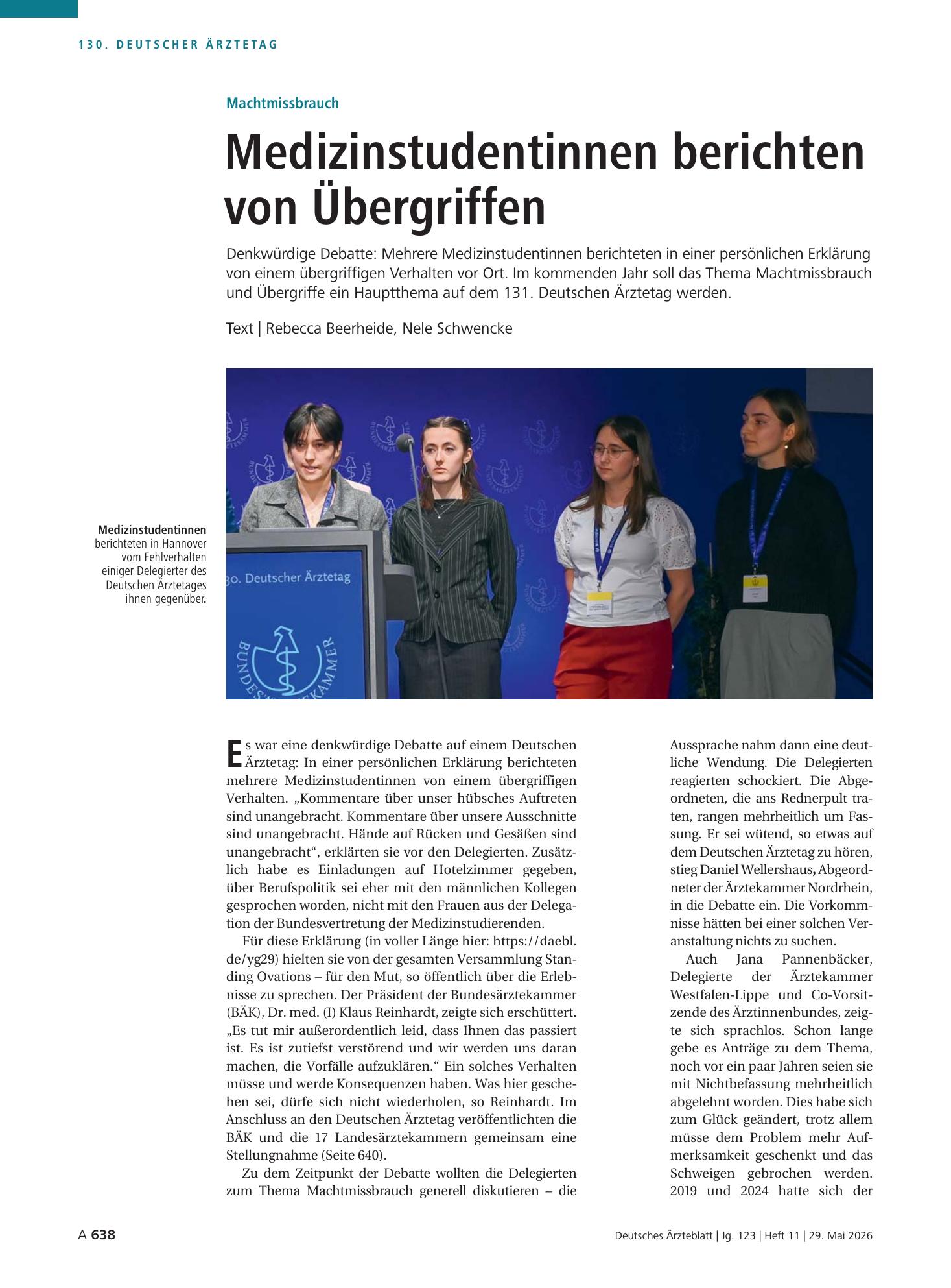 Vorschauseite 1: Machtmissbrauch: Medizinstudentinnen berichten von Übergriffen – Deutsches Ärzteblatt