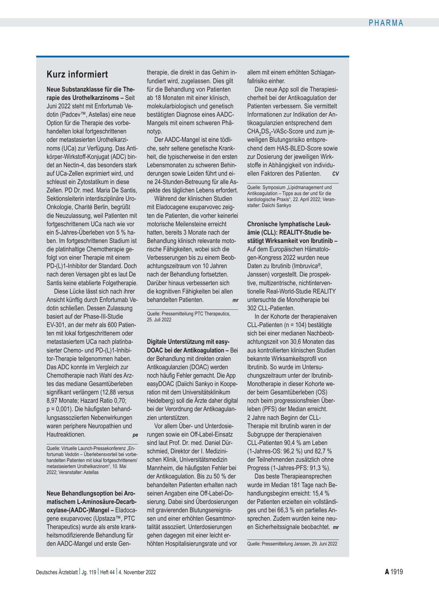 Vorschauseite 1: Kurz informiert – Deutsches Ärzteblatt
