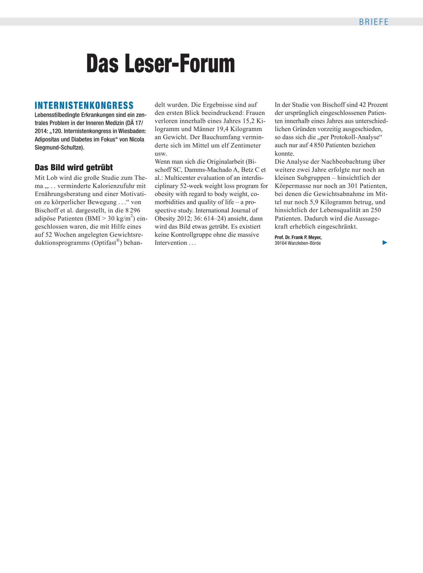 Vorschauseite 1: Internistenkongress: Das Bild wird getrübt – Deutsches Ärzteblatt