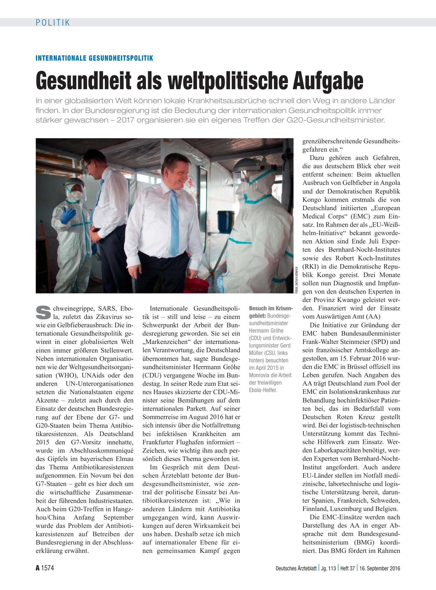 Vorschauseite 1: Internationale Gesundheitspolitik: Gesundheit als weltpolitische Aufgabe – Deutsches Ärzteblatt