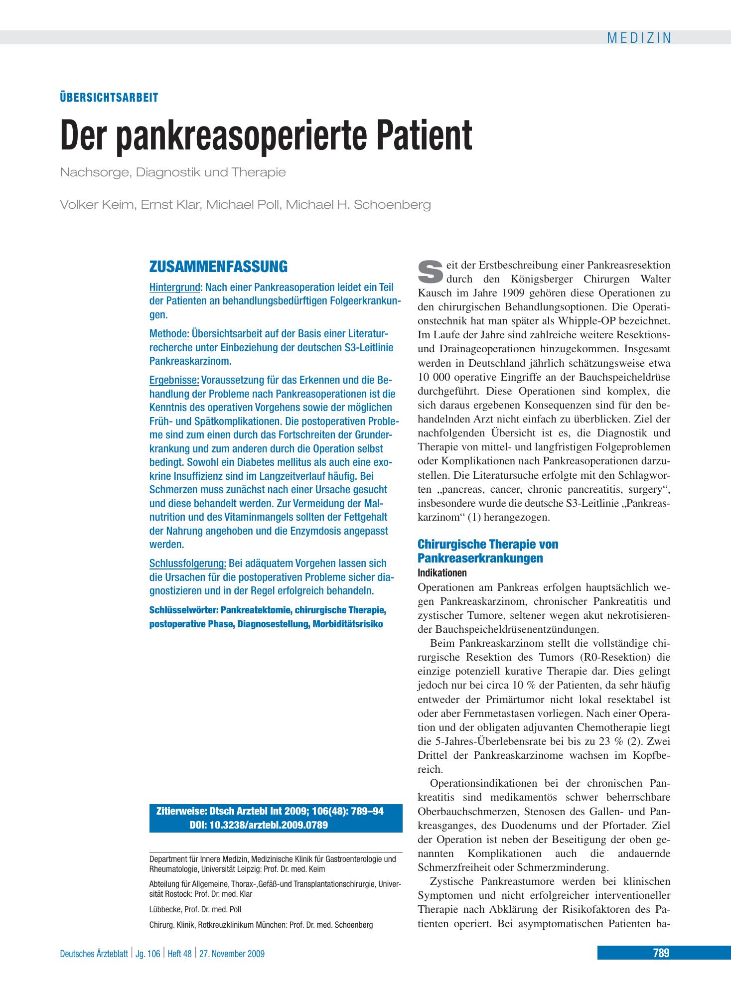 Vorschauseite 1: Der pankreasoperierte Patient – Deutsches Ärzteblatt