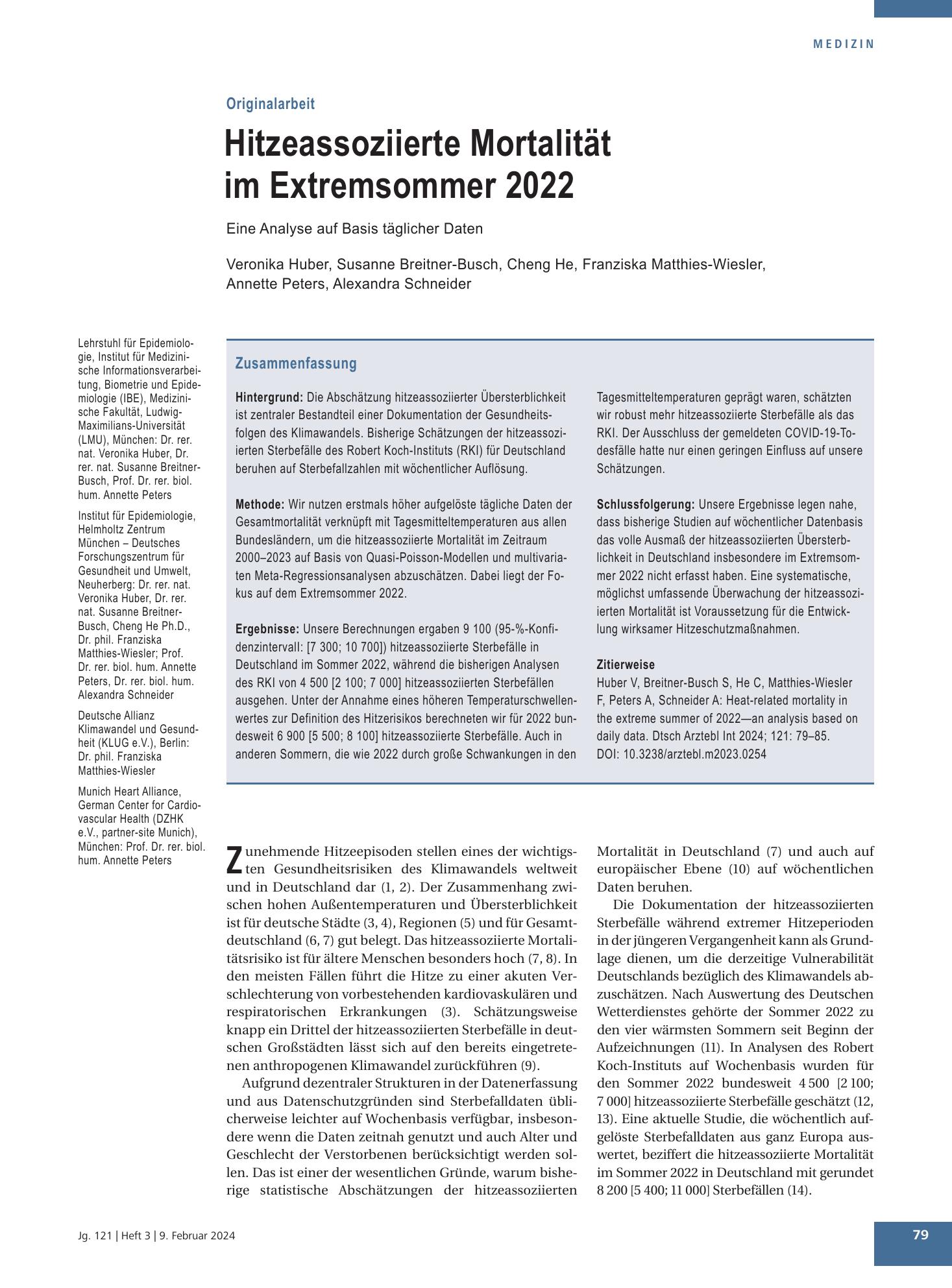 Vorschauseite 1: Hitzeassoziierte Mortalität im Extremsommer 2022 – Deutsches Ärzteblatt