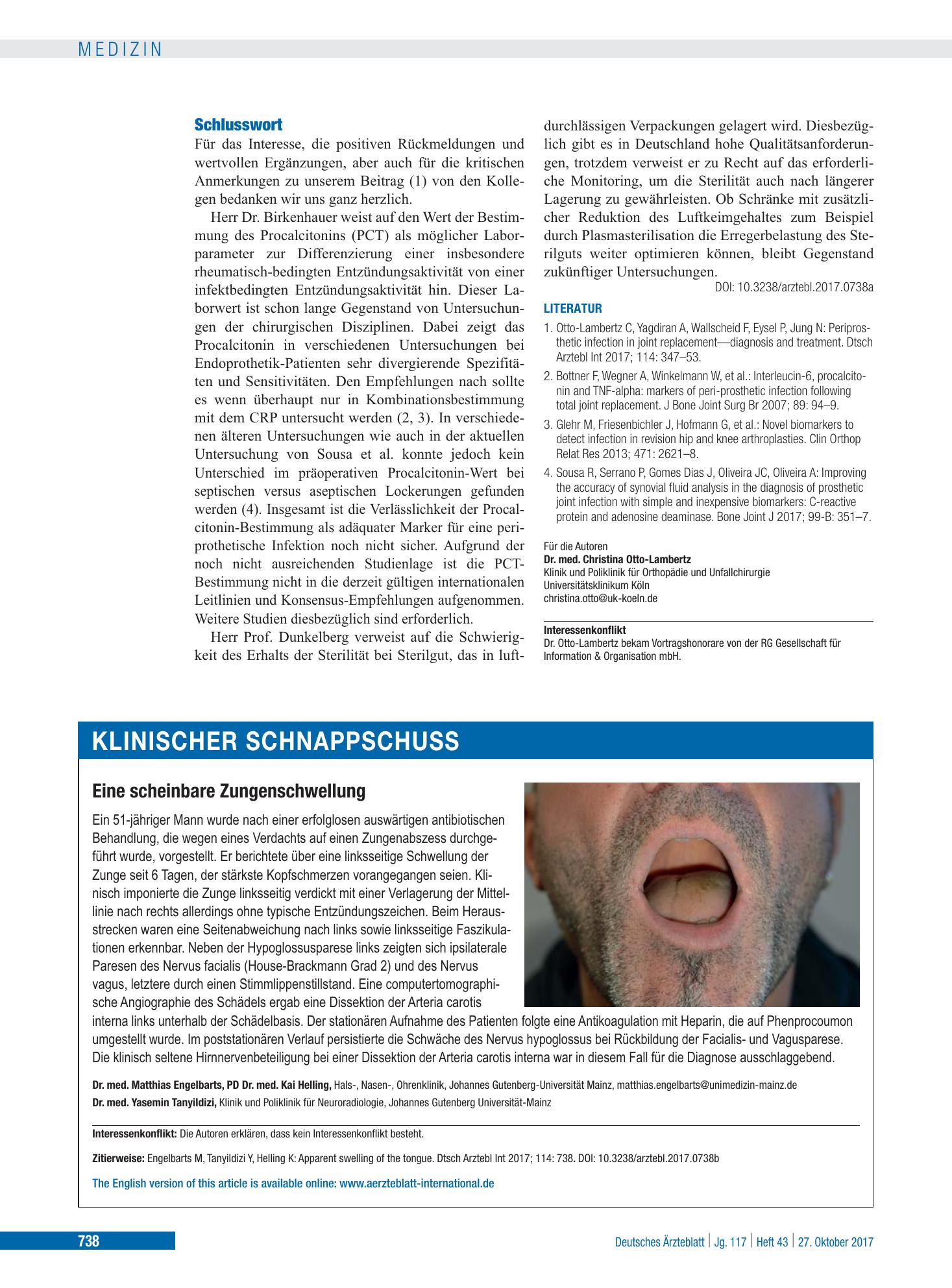 Vorschauseite 1: Eine scheinbare Zungenschwellung – Deutsches Ärzteblatt