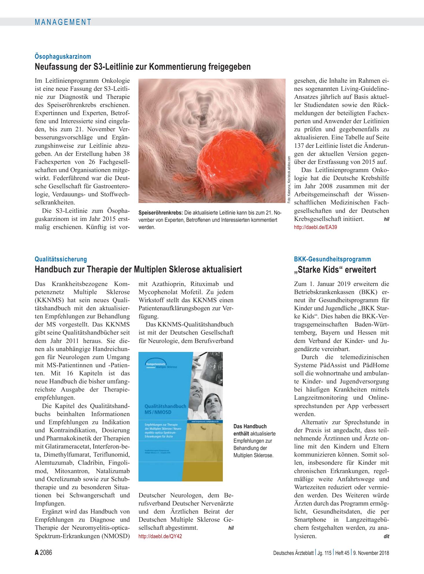 Vorschauseite 1: BKK-Gesundheitsprogramm: „Starke Kids“ erweitert – Deutsches Ärzteblatt