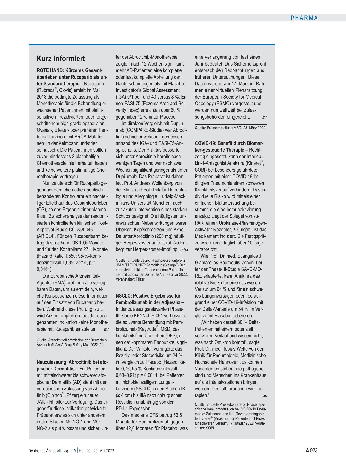 Vorschauseite 1: Kurz informiert – Deutsches Ärzteblatt