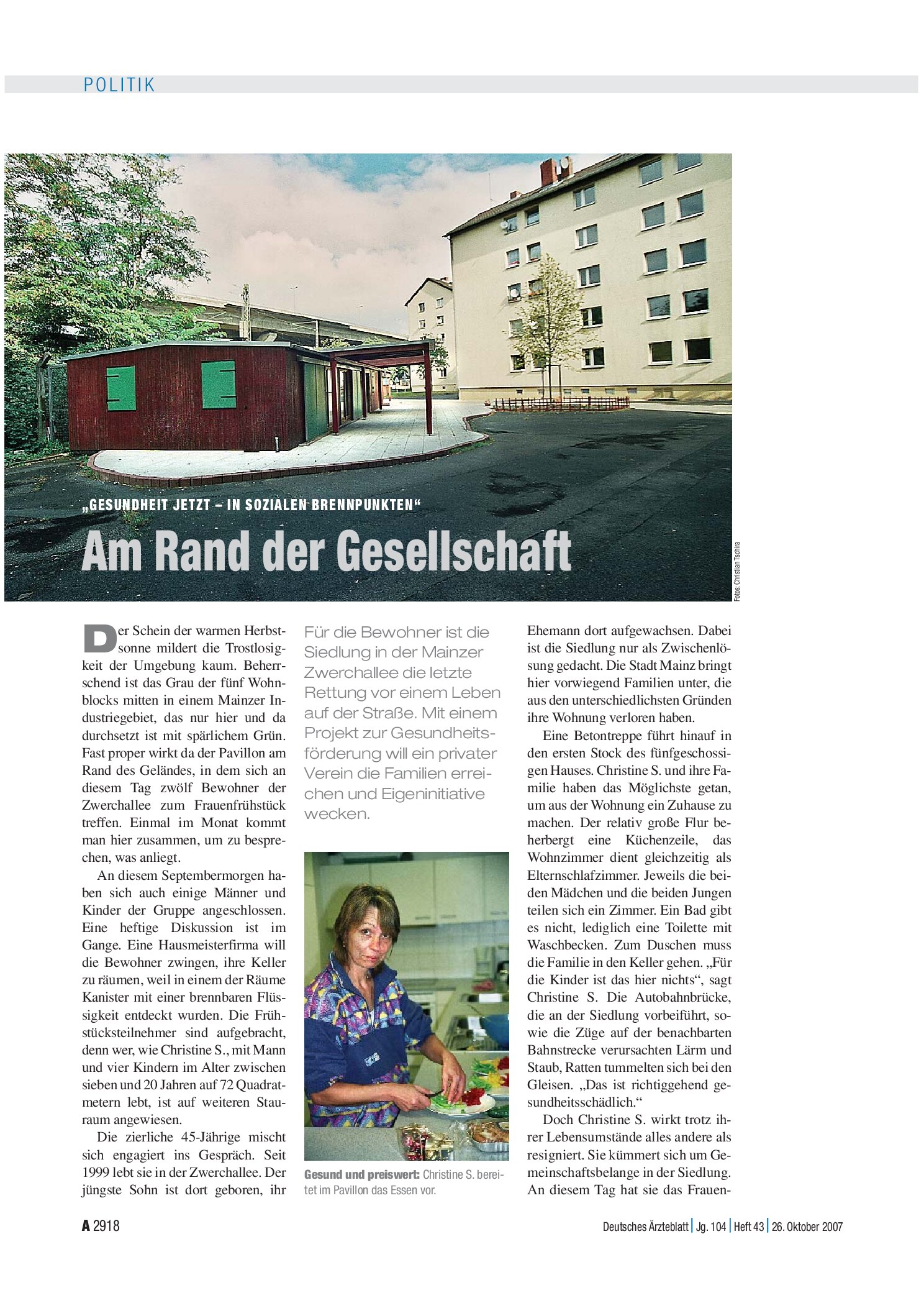 Vorschauseite 1: „Gesundheit jetzt – in sozialen Brennpunkten“: Am Rand der Gesellschaft – Deutsches Ärzteblatt