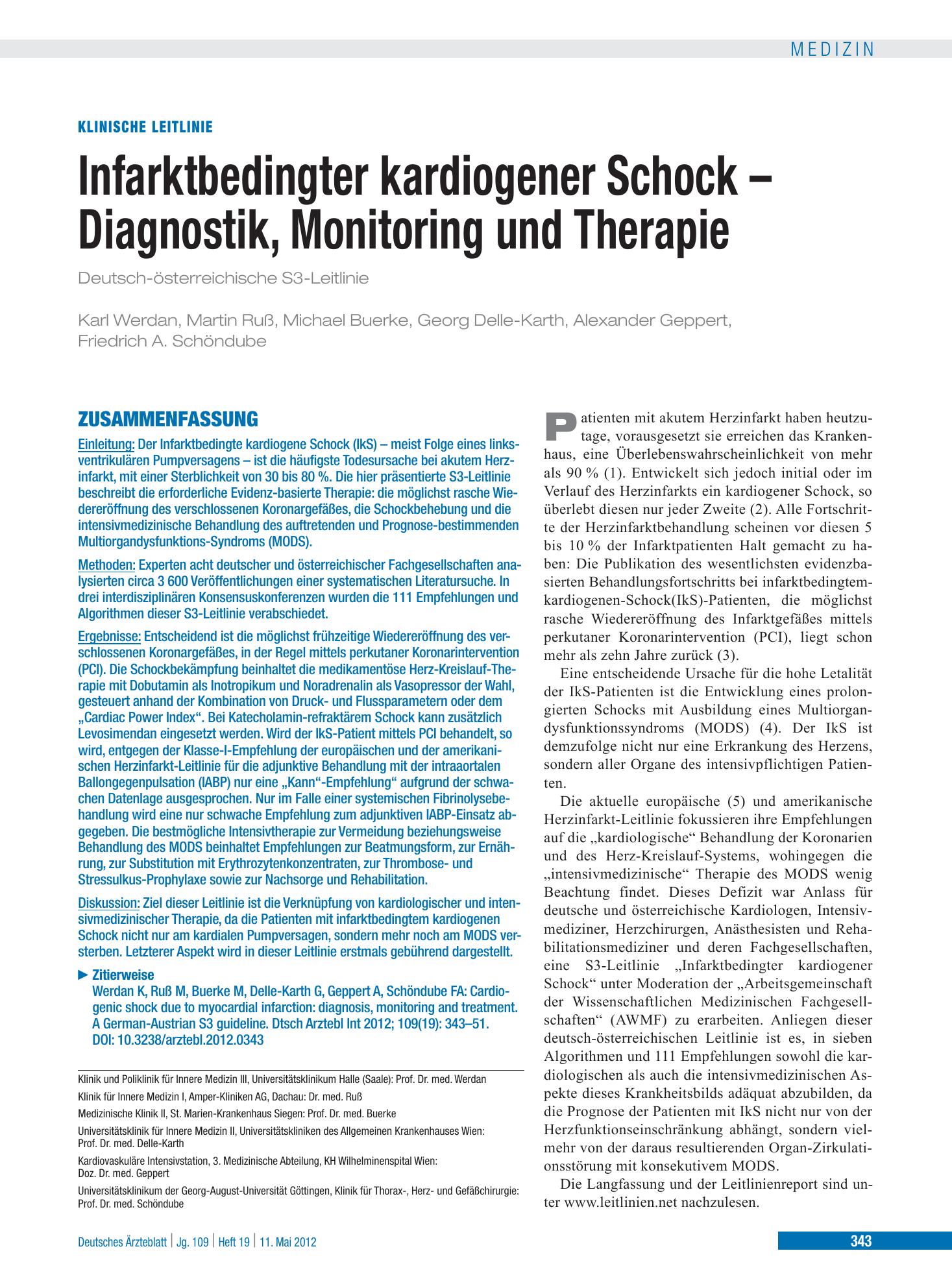 Vorschauseite 1: Infarktbedingter kardiogener Schock – Diagnostik, Monitoring und Therapie – Deutsches Ärzteblatt