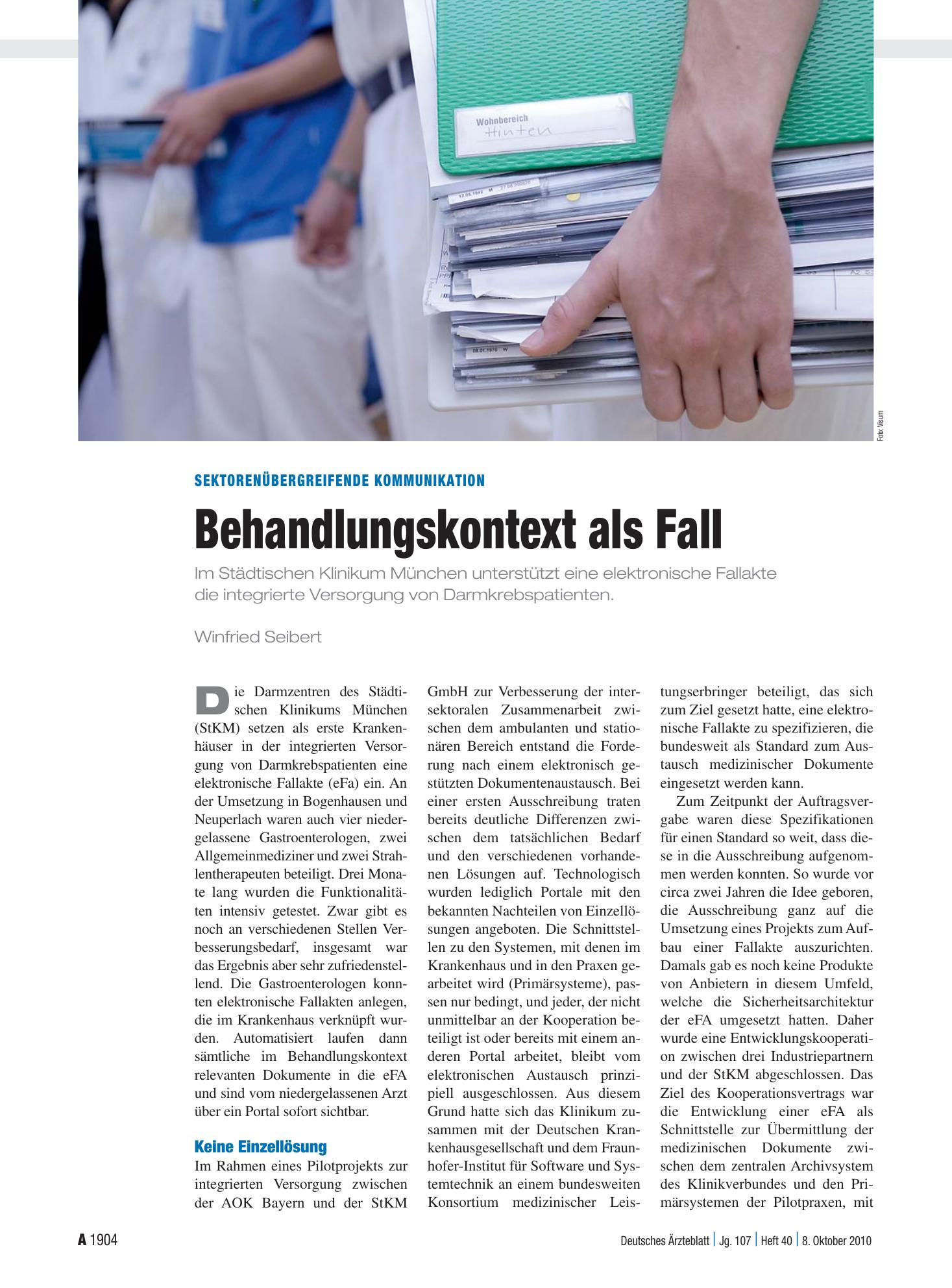 Vorschauseite 1: Sektorenübergreifende Kommunikation: Behandlungskontext als Fall – Deutsches Ärzteblatt