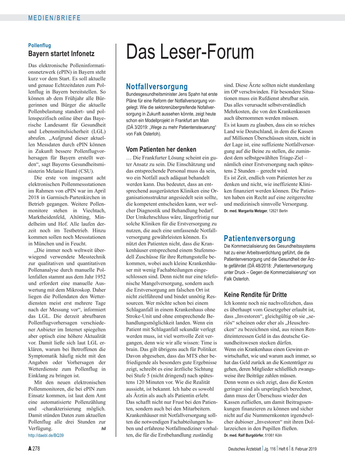 Vorschauseite 1: Notfallversorgung: Vom Patienten her denken – Deutsches Ärzteblatt
