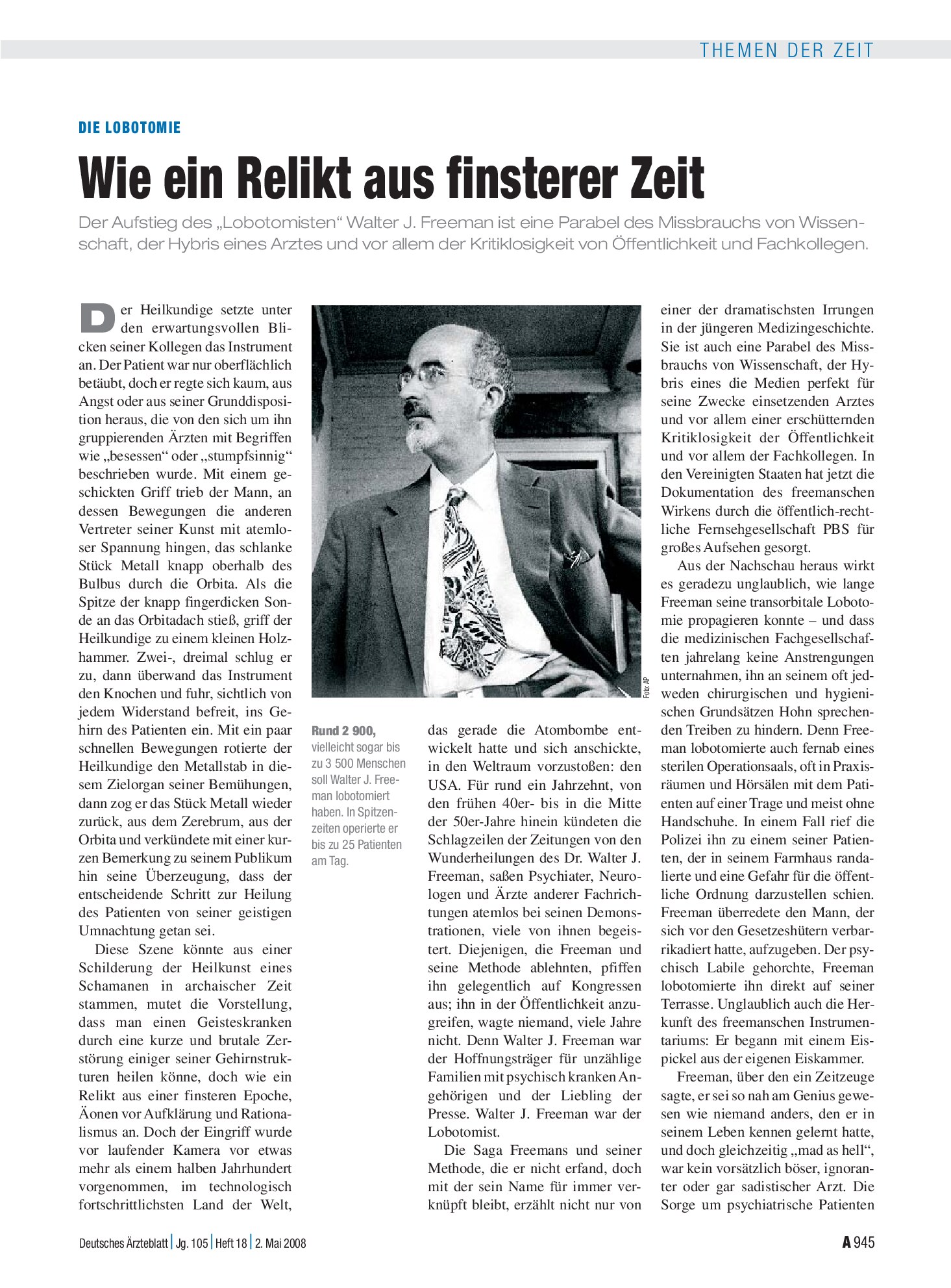 Vorschauseite 1: Die Lobotomie: Wie ein Relikt aus finsterer Zeit – Deutsches Ärzteblatt