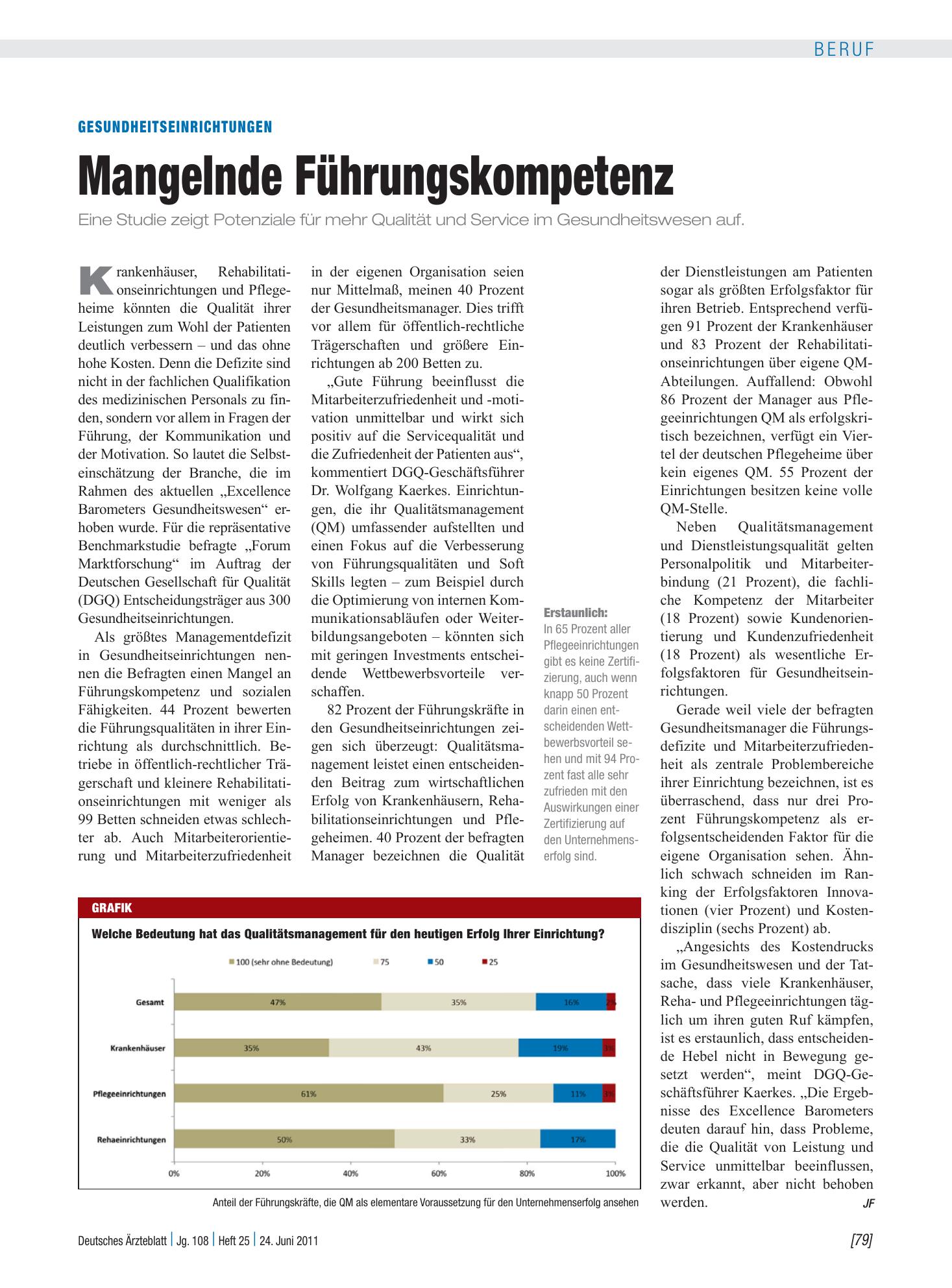 Vorschauseite 1: Gesundheitseinrichtungen: Mangelnde Führungskompetenz – Deutsches Ärzteblatt