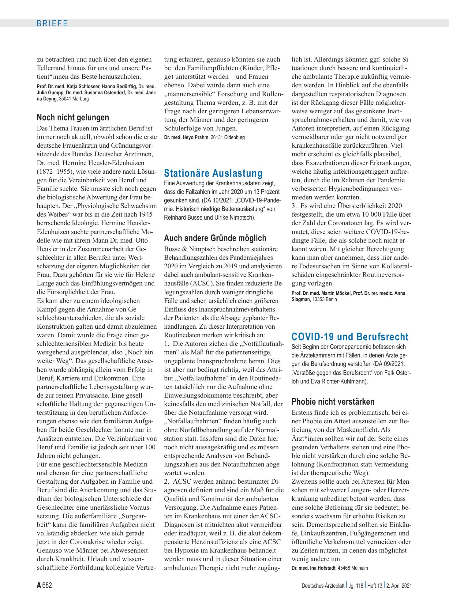 Vorschauseite 1: Ärztinnen: Noch nicht gelungen – Deutsches Ärzteblatt