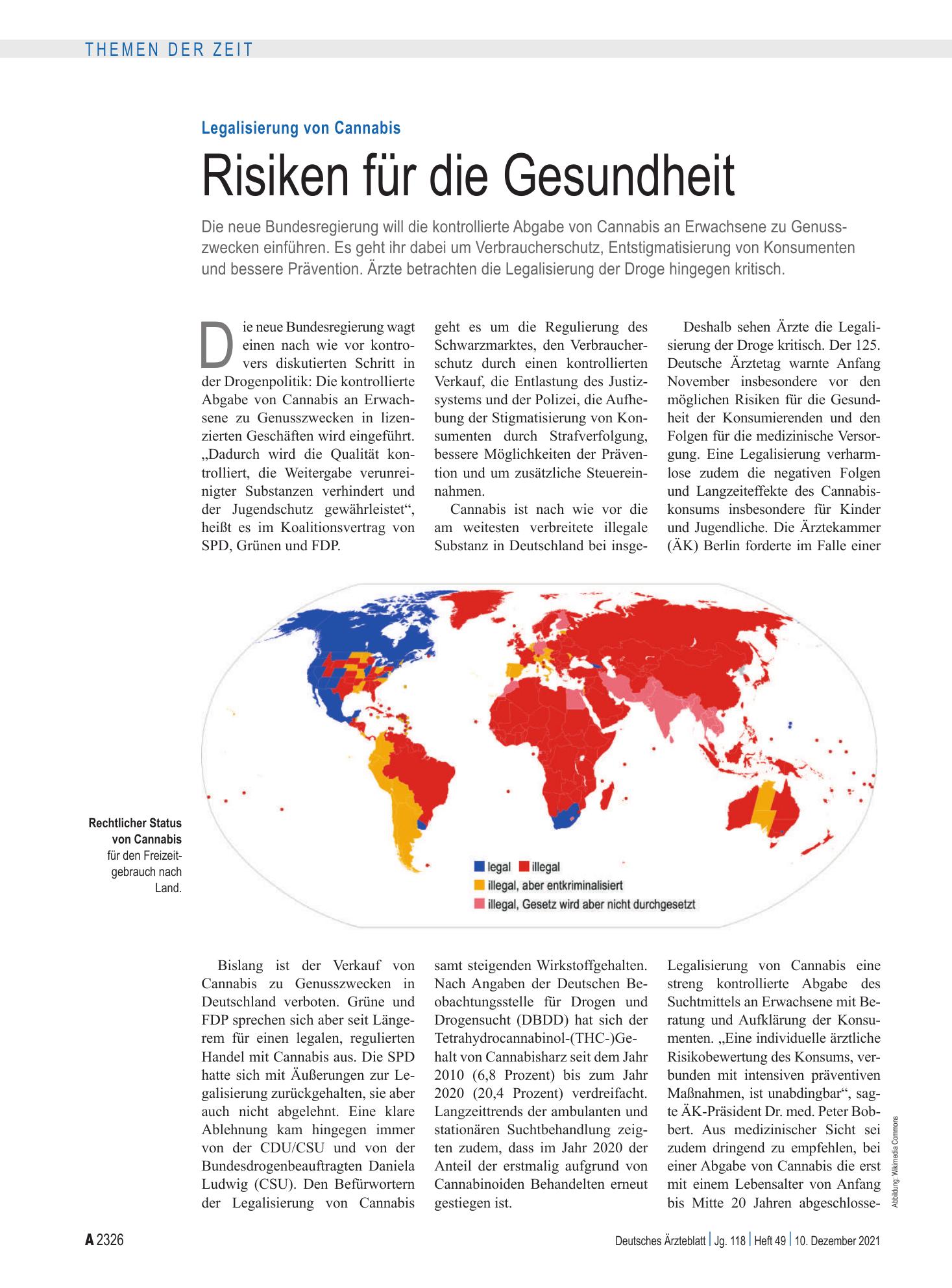 Vorschauseite 1: Legalisierung von Cannabis: Risiken für die Gesundheit – Deutsches Ärzteblatt