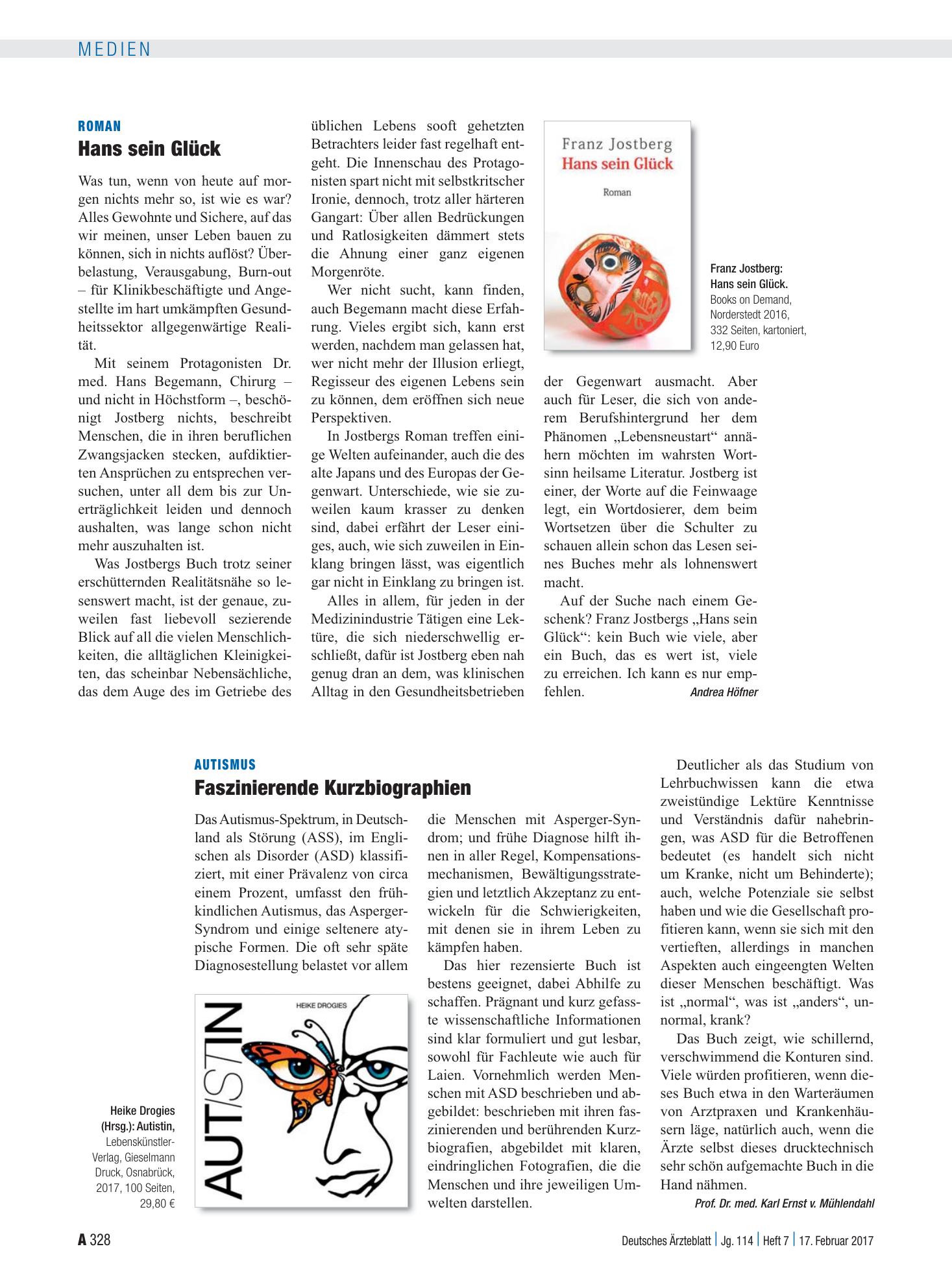 Vorschauseite 1: Roman: Hans sein Glück – Deutsches Ärzteblatt