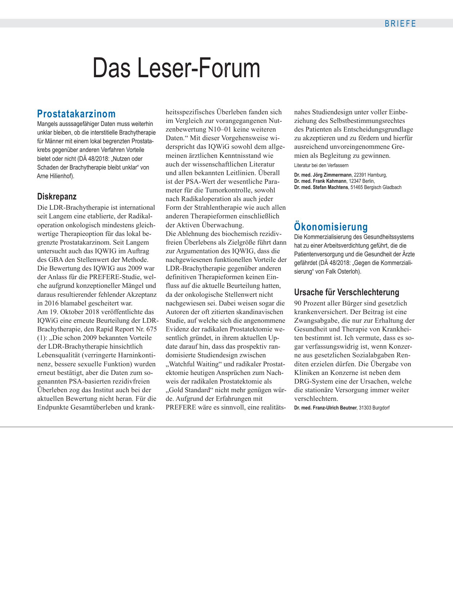 Vorschauseite 1: Prostatakarzinom: Diskrepanz – Deutsches Ärzteblatt