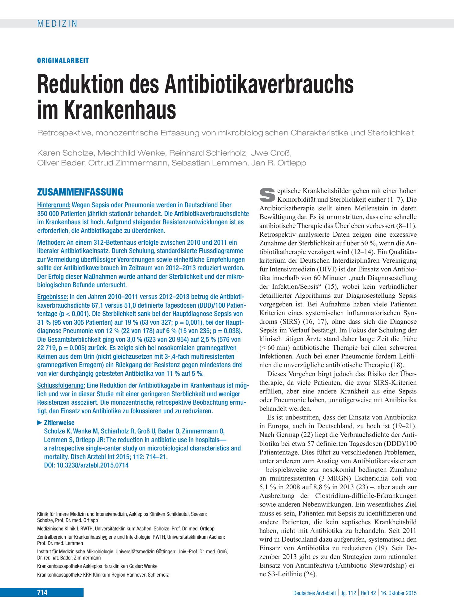 Vorschauseite 1: Reduktion des Antibiotikaverbrauchs im Krankenhaus – Deutsches Ärzteblatt