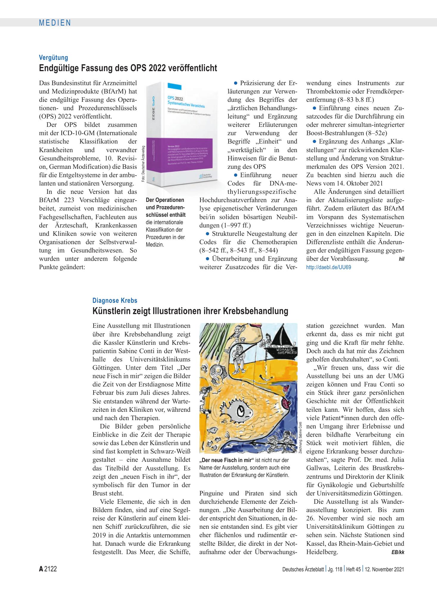 Vorschauseite 1: Vergütung: Endgültige Fassung des OPS 2022 veröffentlicht – Deutsches Ärzteblatt