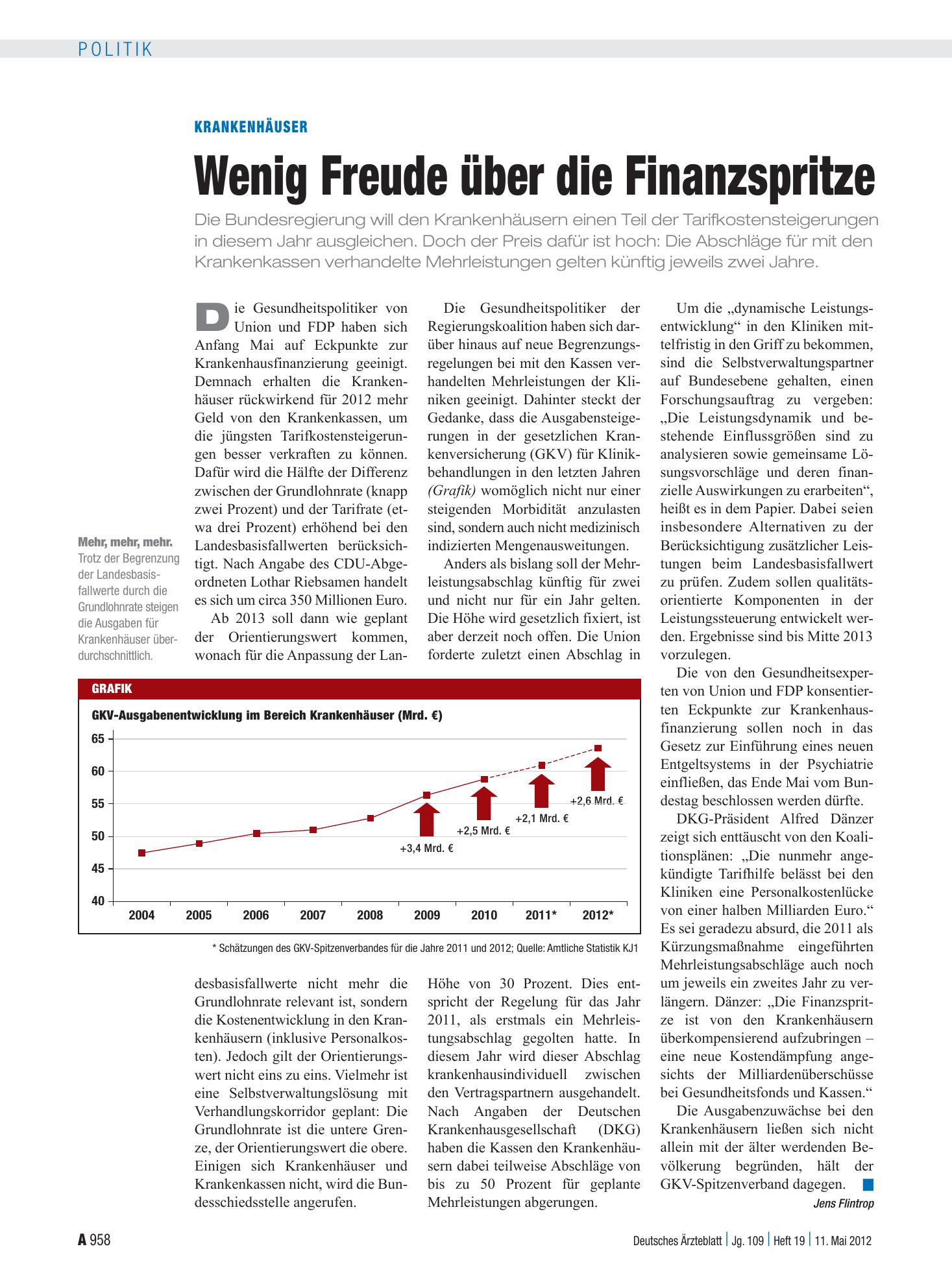 Vorschauseite 1: Krankenhäuser: Wenig Freude über die Finanzspritze – Deutsches Ärzteblatt