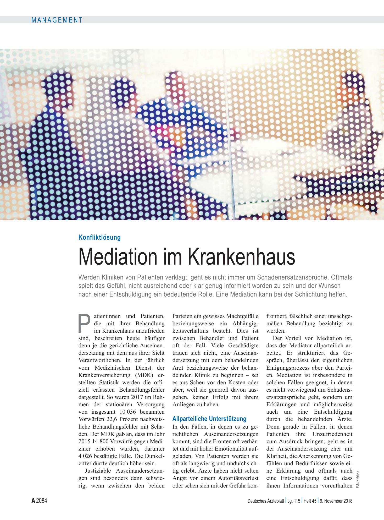 Vorschauseite 1: Konfliktlösung: Mediation im Krankenhaus – Deutsches Ärzteblatt