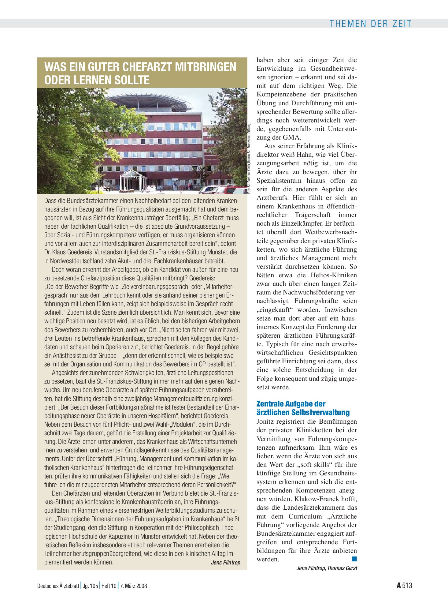 Vorschauseite 1: Was ein guter Chefarzt mitbringen oder lernen sollte – Deutsches Ärzteblatt