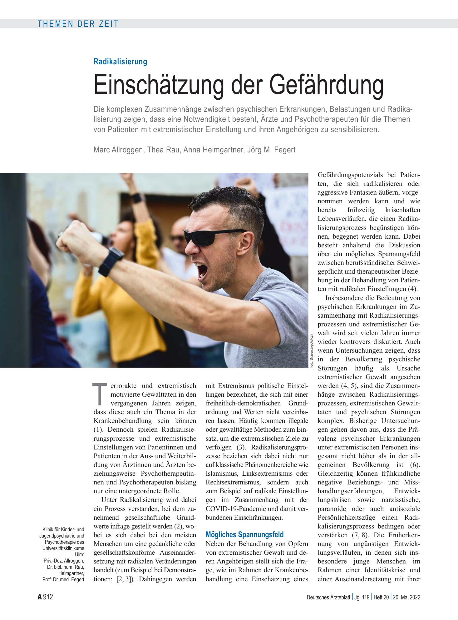 Vorschauseite 1: Radikalisierung: Einschätzung der Gefährdung – Deutsches Ärzteblatt