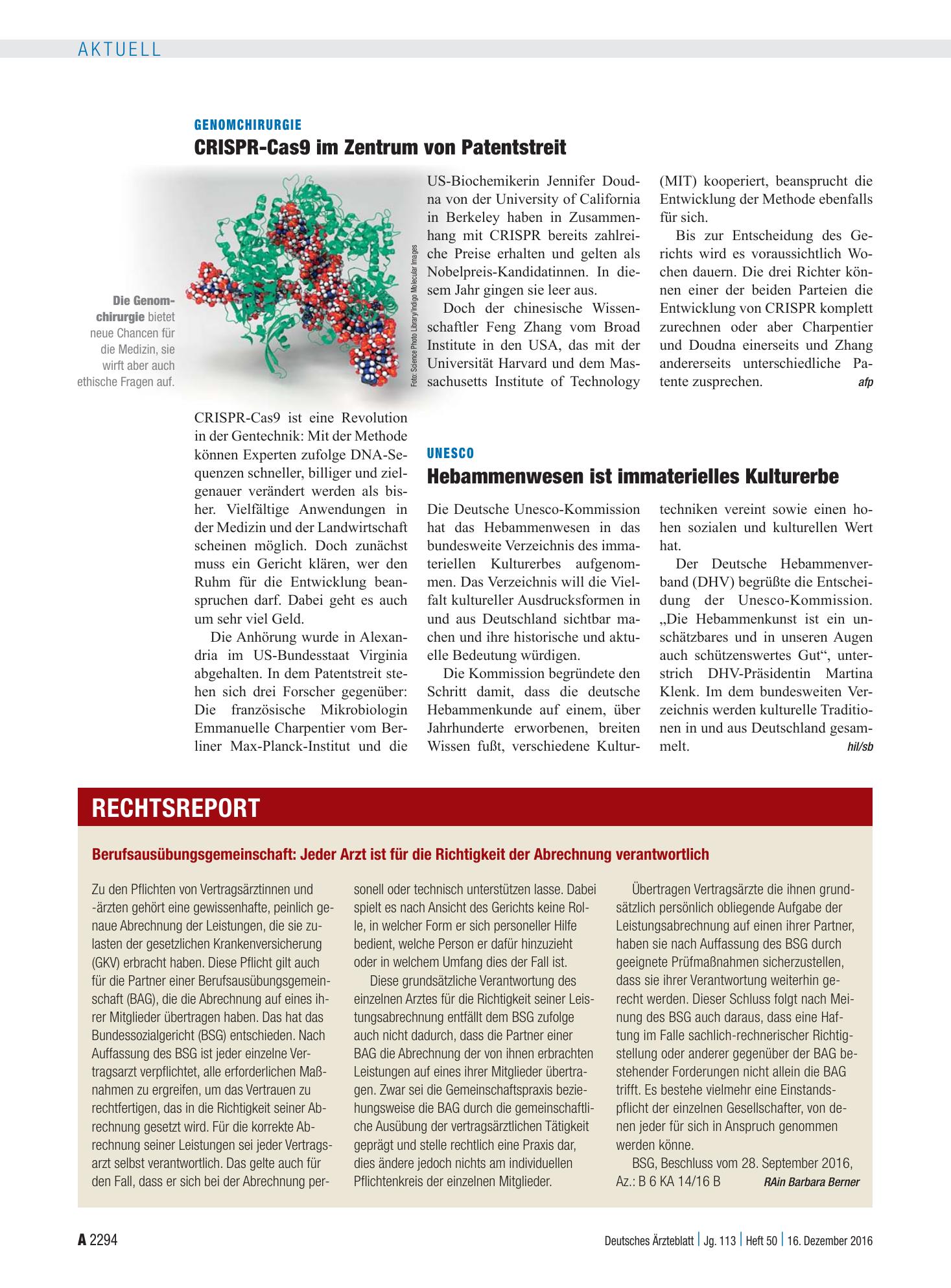 Vorschauseite 1: Genomchirurgie: CRISPR-Cas9 im Zentrum von Patentstreit – Deutsches Ärzteblatt