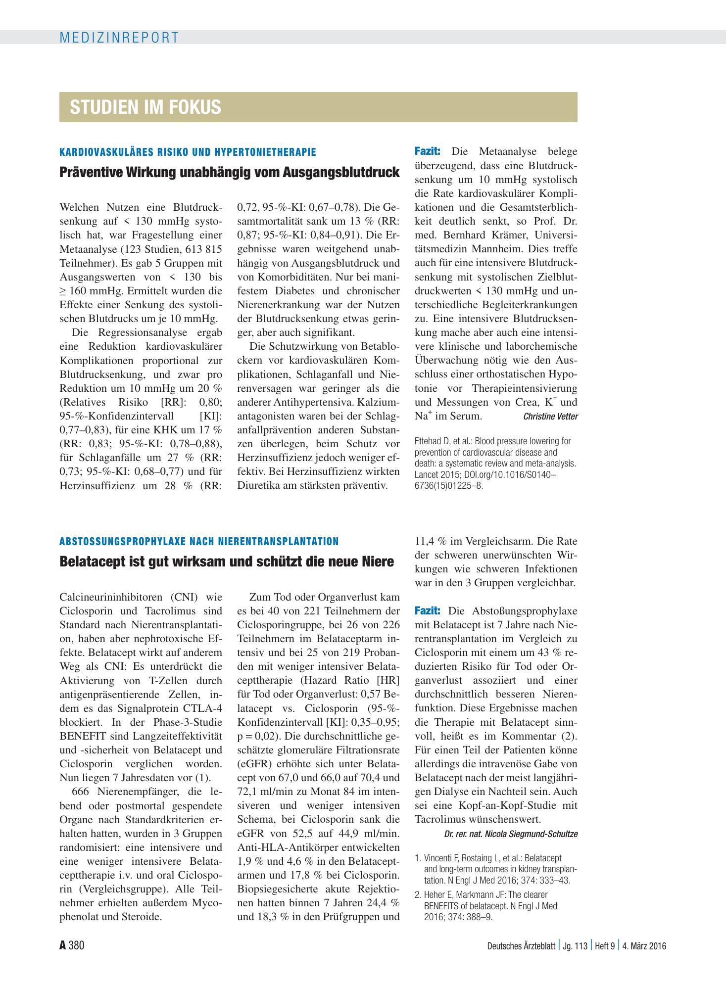 Vorschauseite 1: Kardiovaskuläres Risiko und Hypertonietherapie: Präventive Wirkung unabhängig vom Ausgangsblutdruck – Deutsches Ärzteblatt