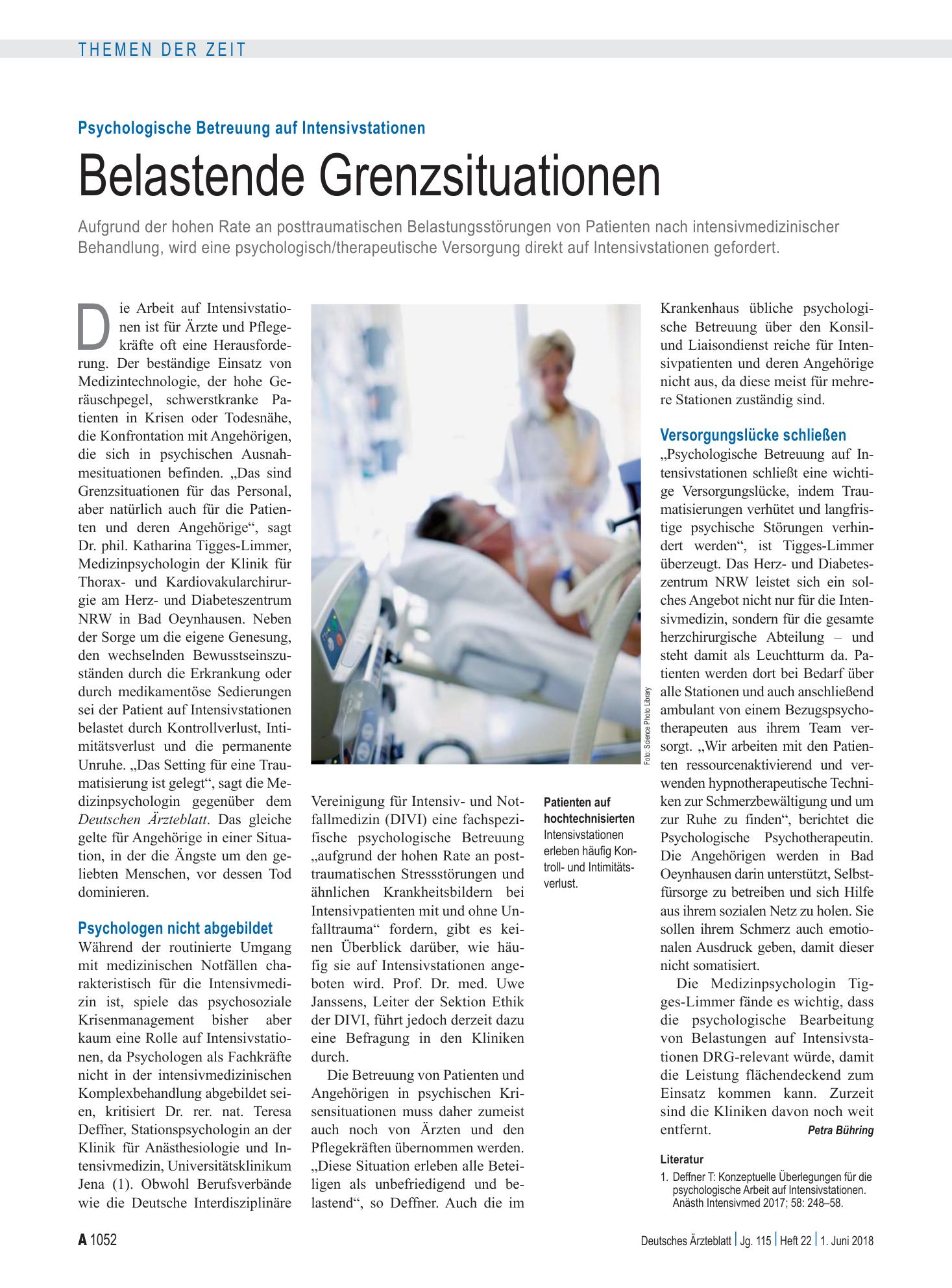 Vorschauseite 1: Psychologische Betreuung auf Intensivstationen: Belastende Grenzsituationen – Deutsches Ärzteblatt