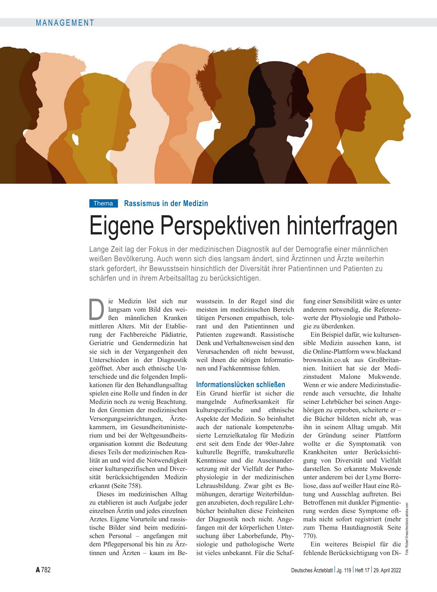 Vorschauseite 1: Rassismus in der Medizin: Eigene Perspektiven hinterfragen – Deutsches Ärzteblatt
