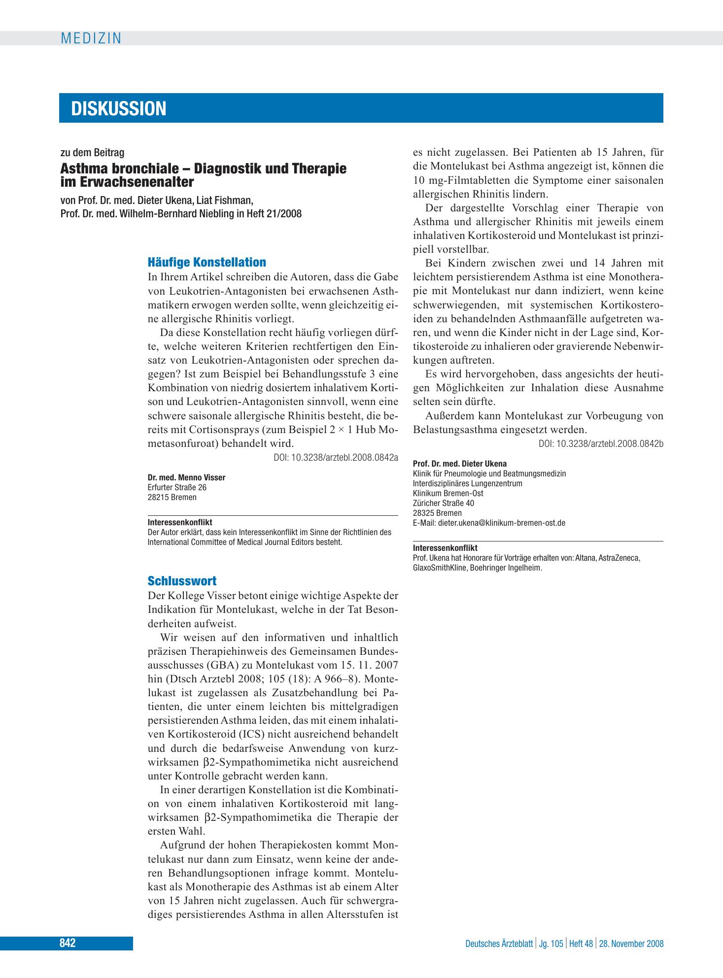 Vorschauseite 1: Asthma bronchiale – Diagnostik und Therapie im Erwachsenenalter: Schlusswort – Deutsches Ärzteblatt