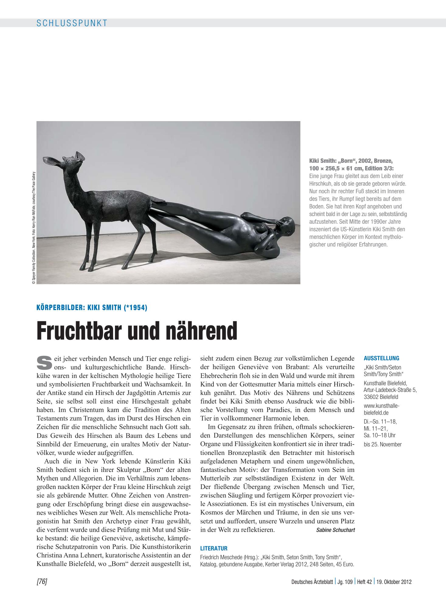 Vorschauseite 1: Körperbilder: Kiki Smith (*1954) – Fruchtbar und nährend – Deutsches Ärzteblatt