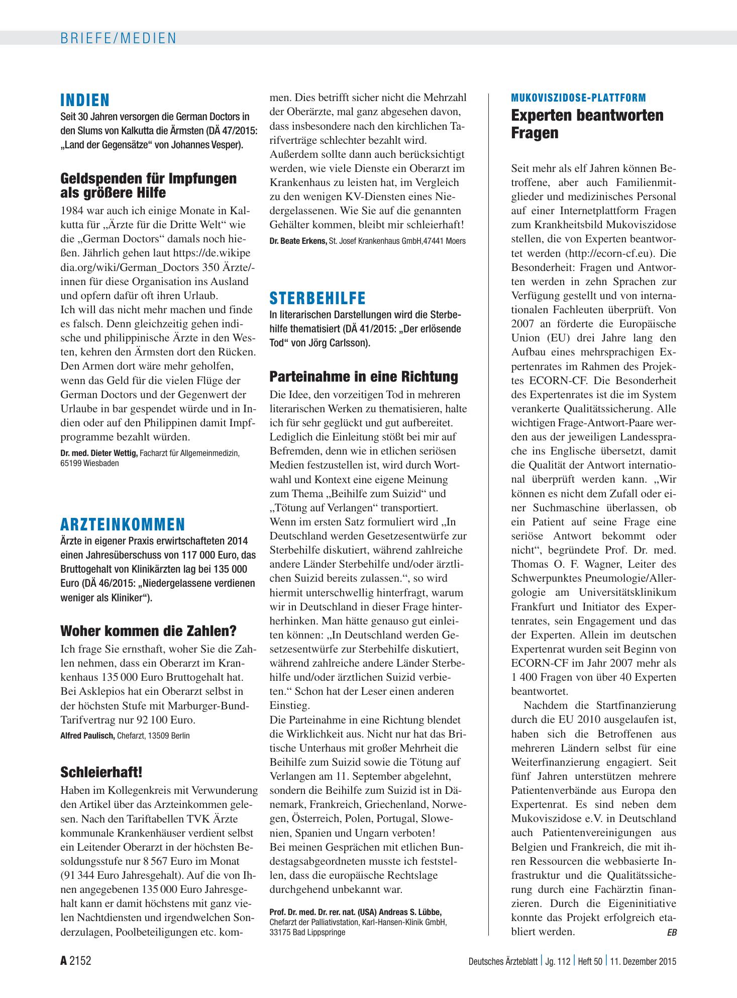 Vorschauseite 1: Arzteinkommen: Schleierhaft! – Deutsches Ärzteblatt
