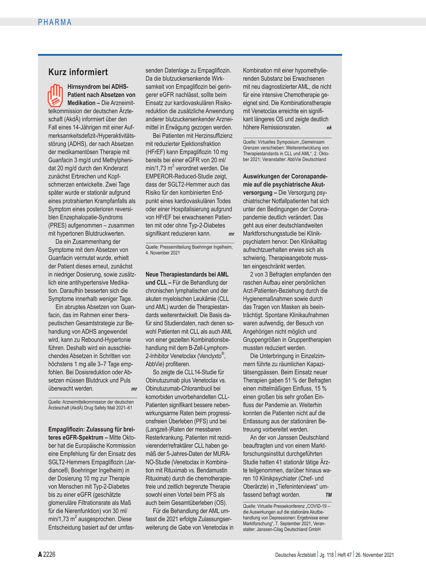 Vorschauseite 1: Kurz informiert – Deutsches Ärzteblatt