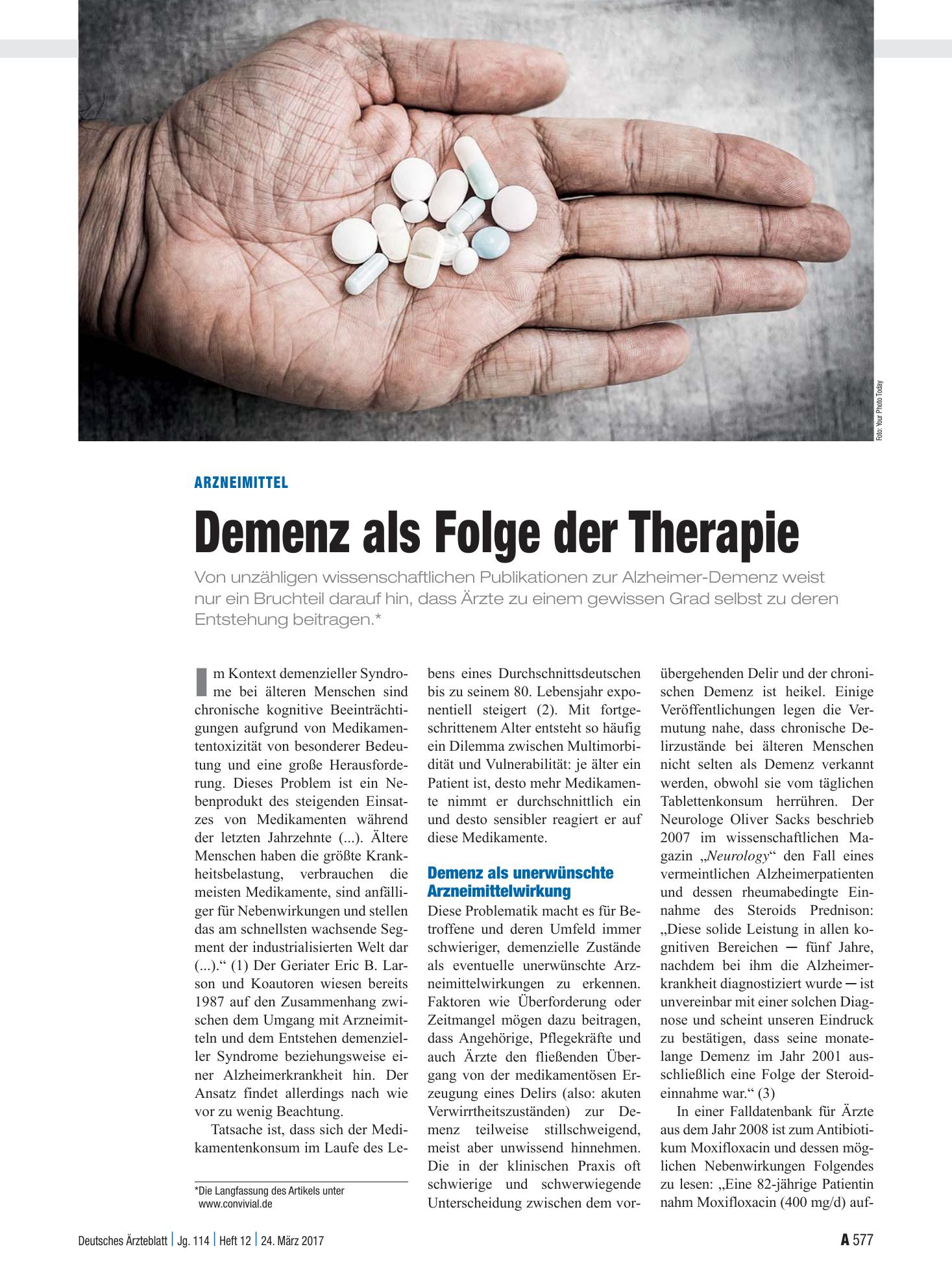 Vorschauseite 1: Arzneimittel: Demenz als Folge der Therapie – Deutsches Ärzteblatt