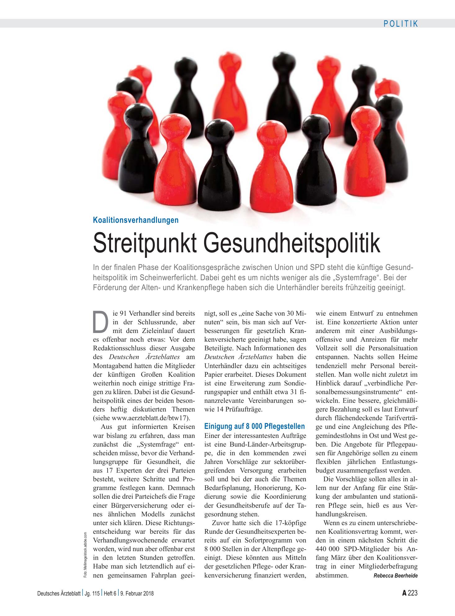 Vorschauseite 1: Koalitionsverhandlungen: Streitpunkt Gesundheitspolitik – Deutsches Ärzteblatt