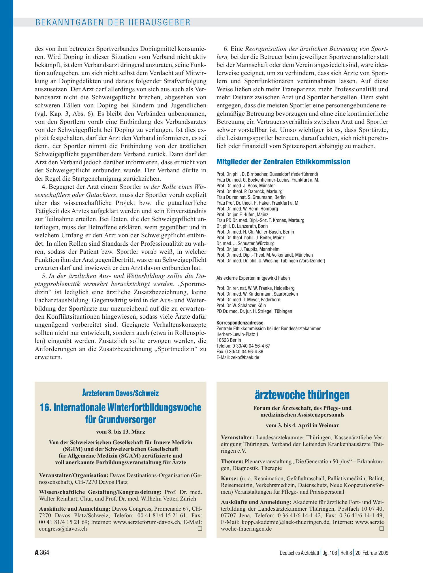 Vorschauseite 1: Ärzteforum Davos/Schweiz: 16. Internationale Winterfortbildungswoche für Grundversorger vom 8. bis 13. März – Deutsches Ärzteblatt